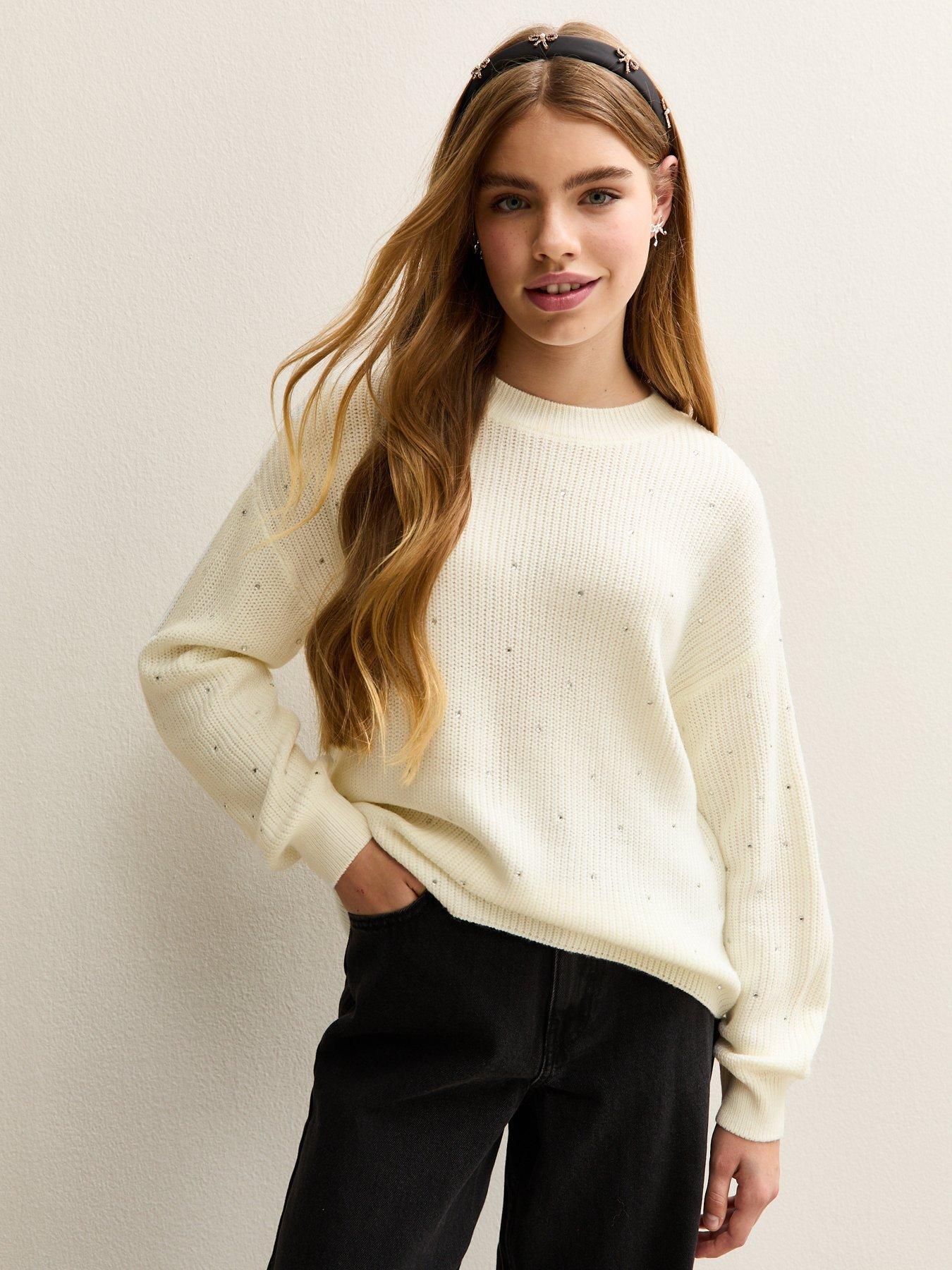 New Look 915 Girls Diamante Embellished Jumper - Off White