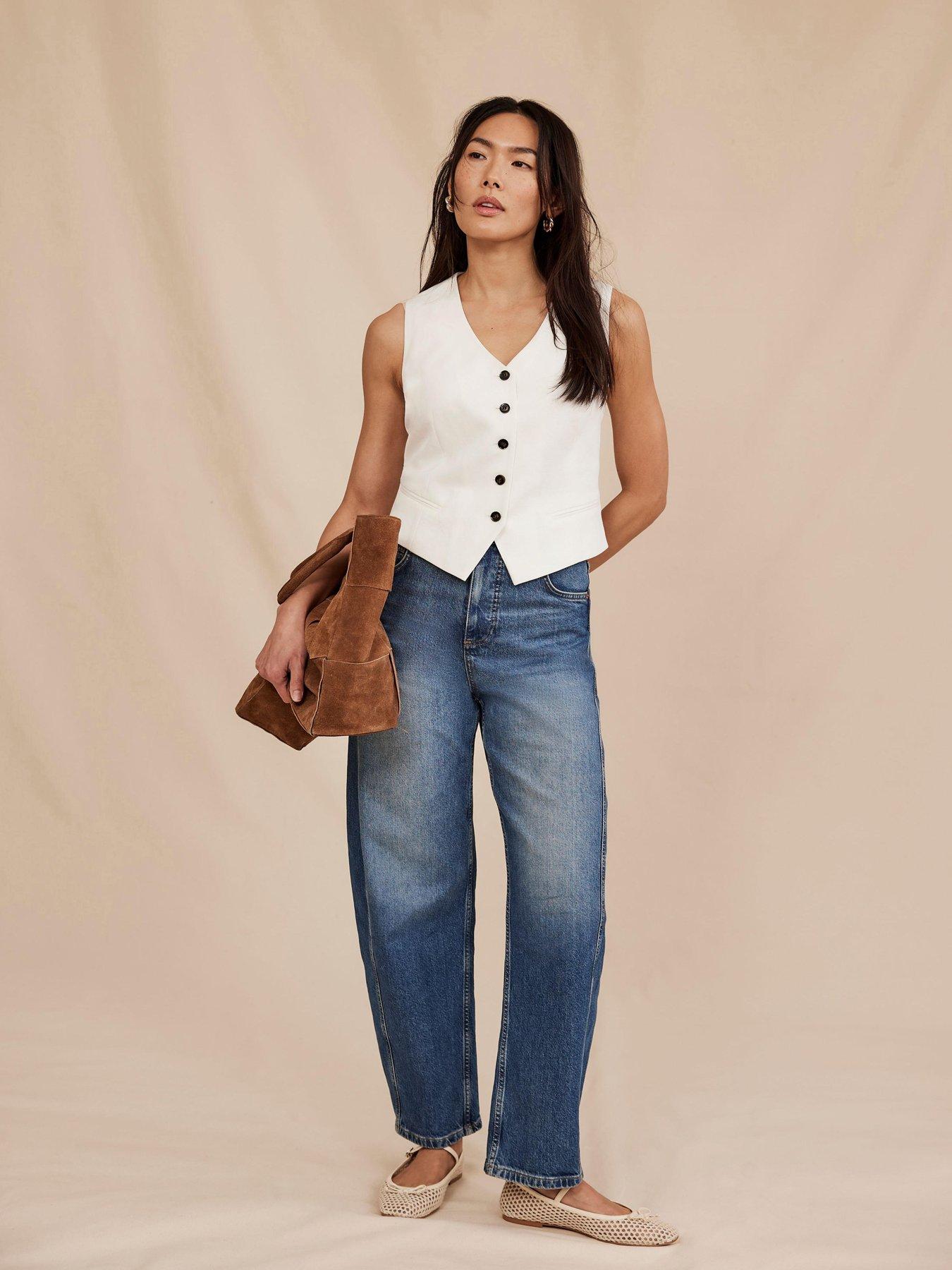 Image 1 of 6 of Mint Velvet High Rise Tapered Barrel Jean - Blue