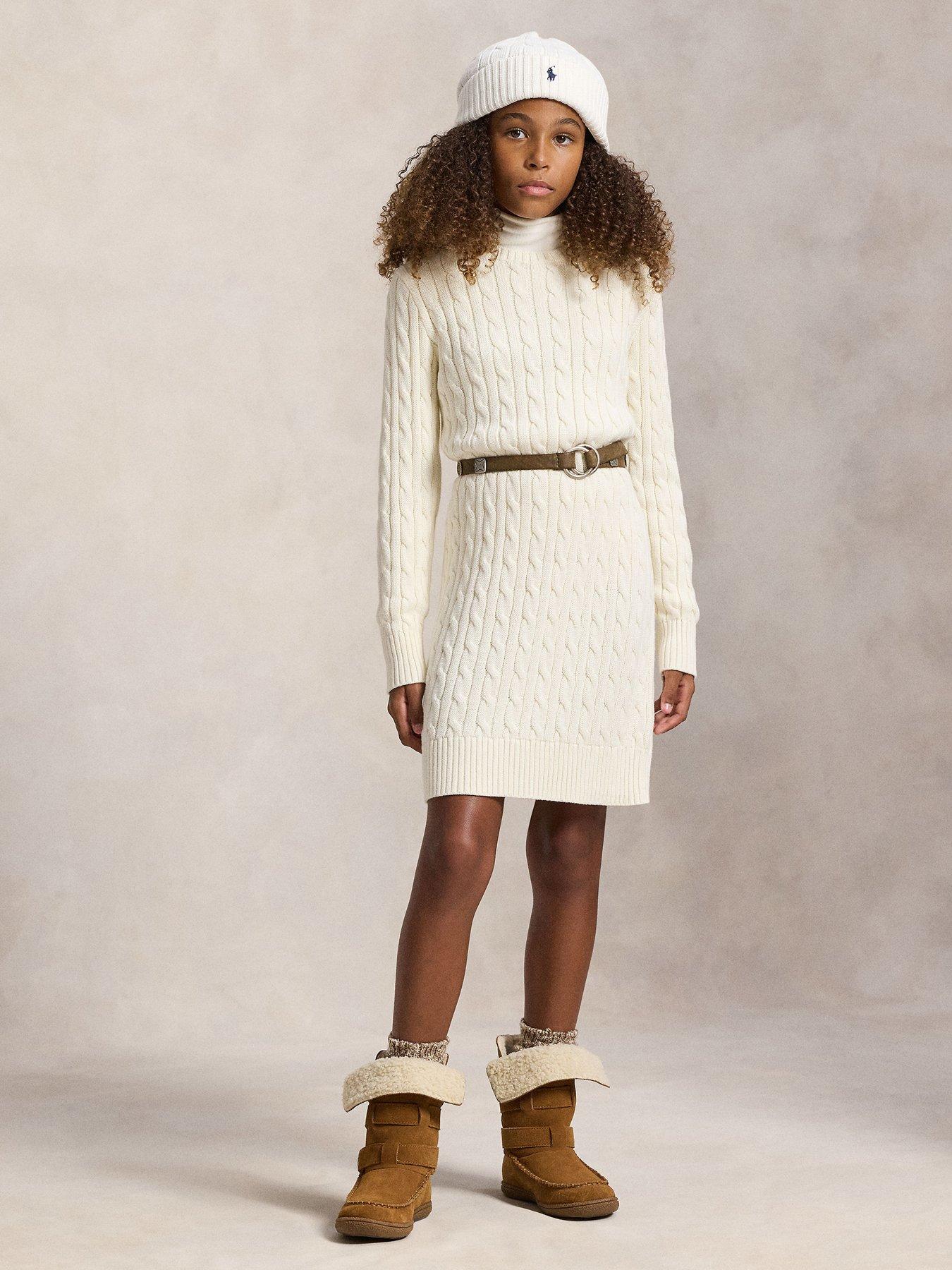 Polo Ralph Lauren Girls Cable Knitted Dress - Cream