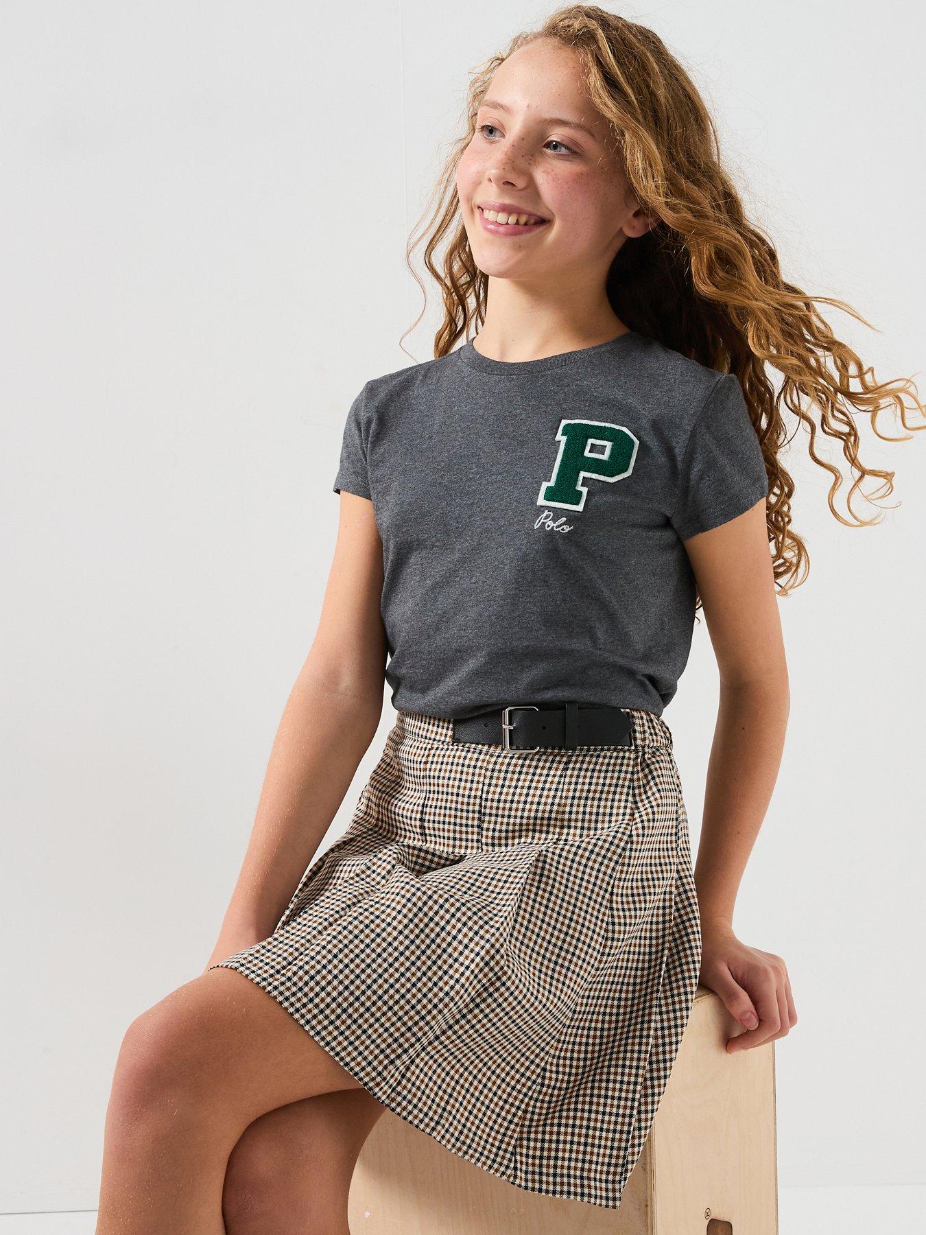 Polo Ralph Lauren Girls P Logo Short Sleeve T-Shirt - Dark Grey