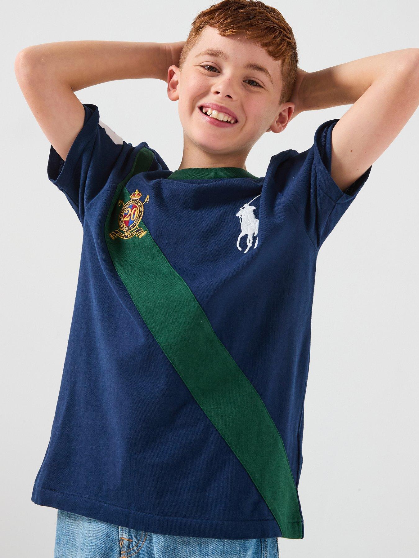 Polo Ralph Lauren Boys Diagonal Stripe Short Sleeve T-shirt - Navy