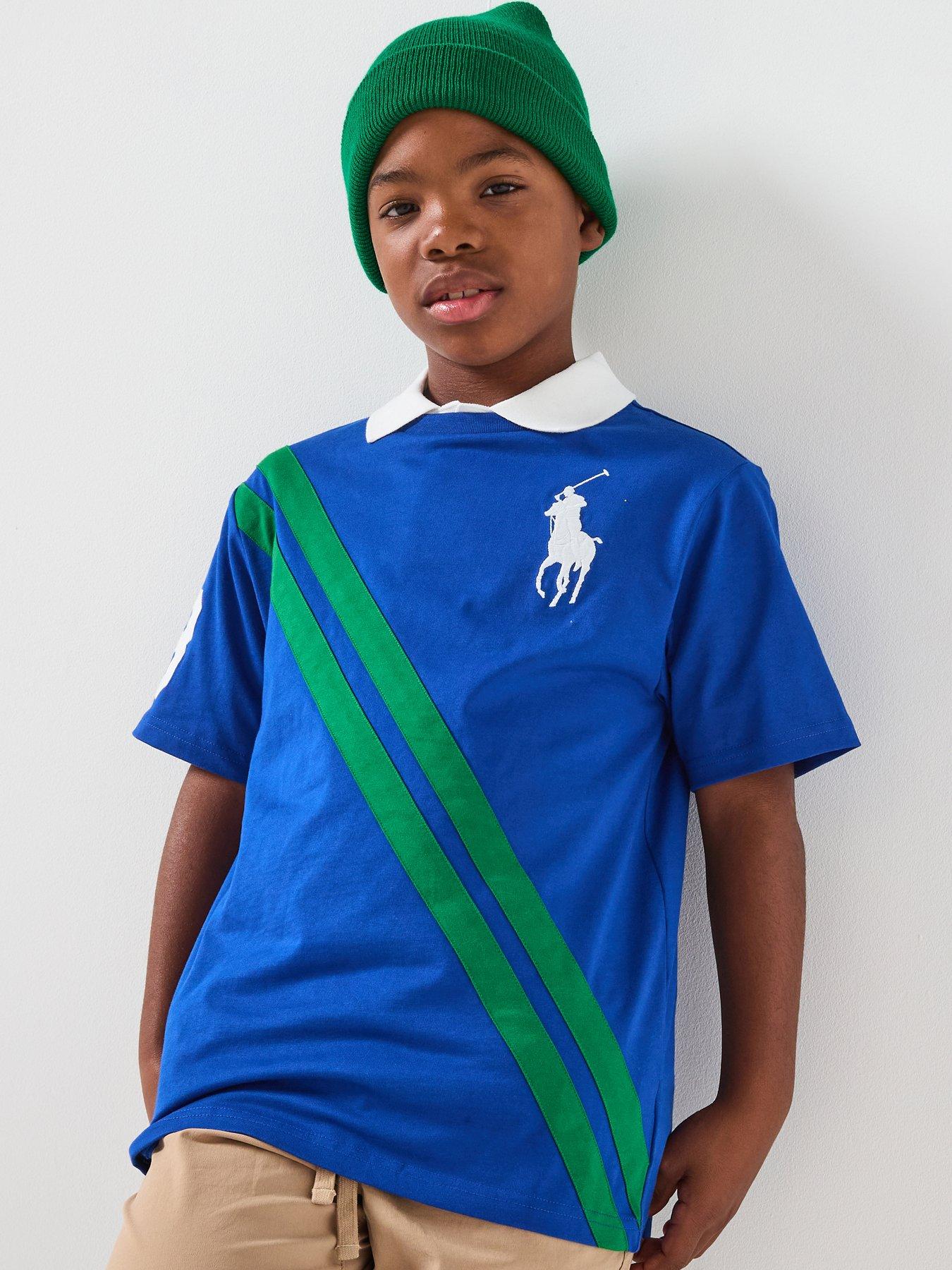 Polo Ralph Lauren Boys Diagonal Twin Stripe Short Sleeve T-Shirt - Blue