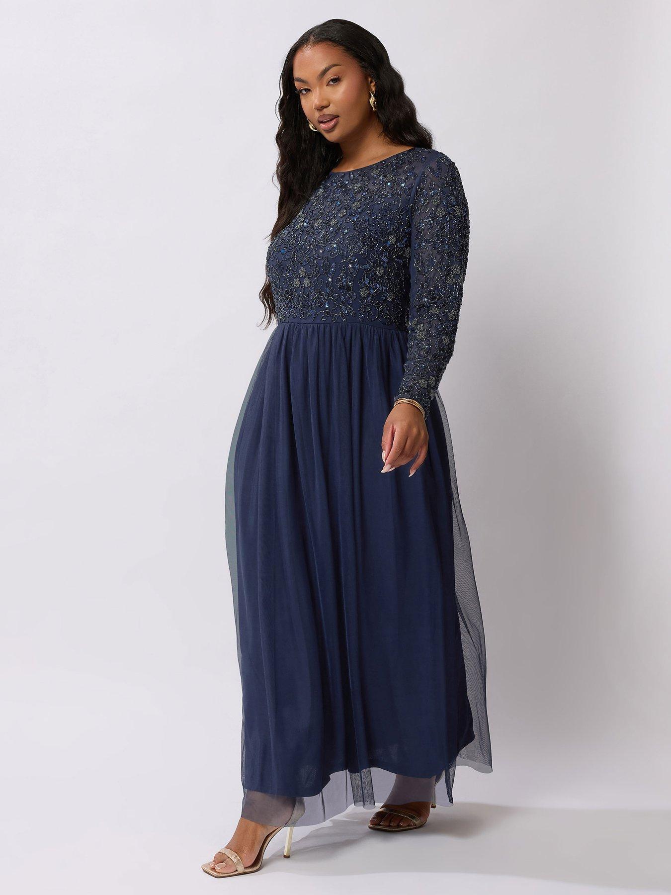 undefined Curve Embellished Floral Maxi Dress - Blue