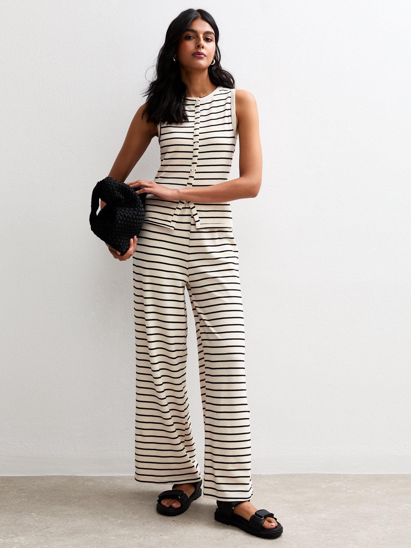 New Look Off White Striped Wide Leg Trousers
