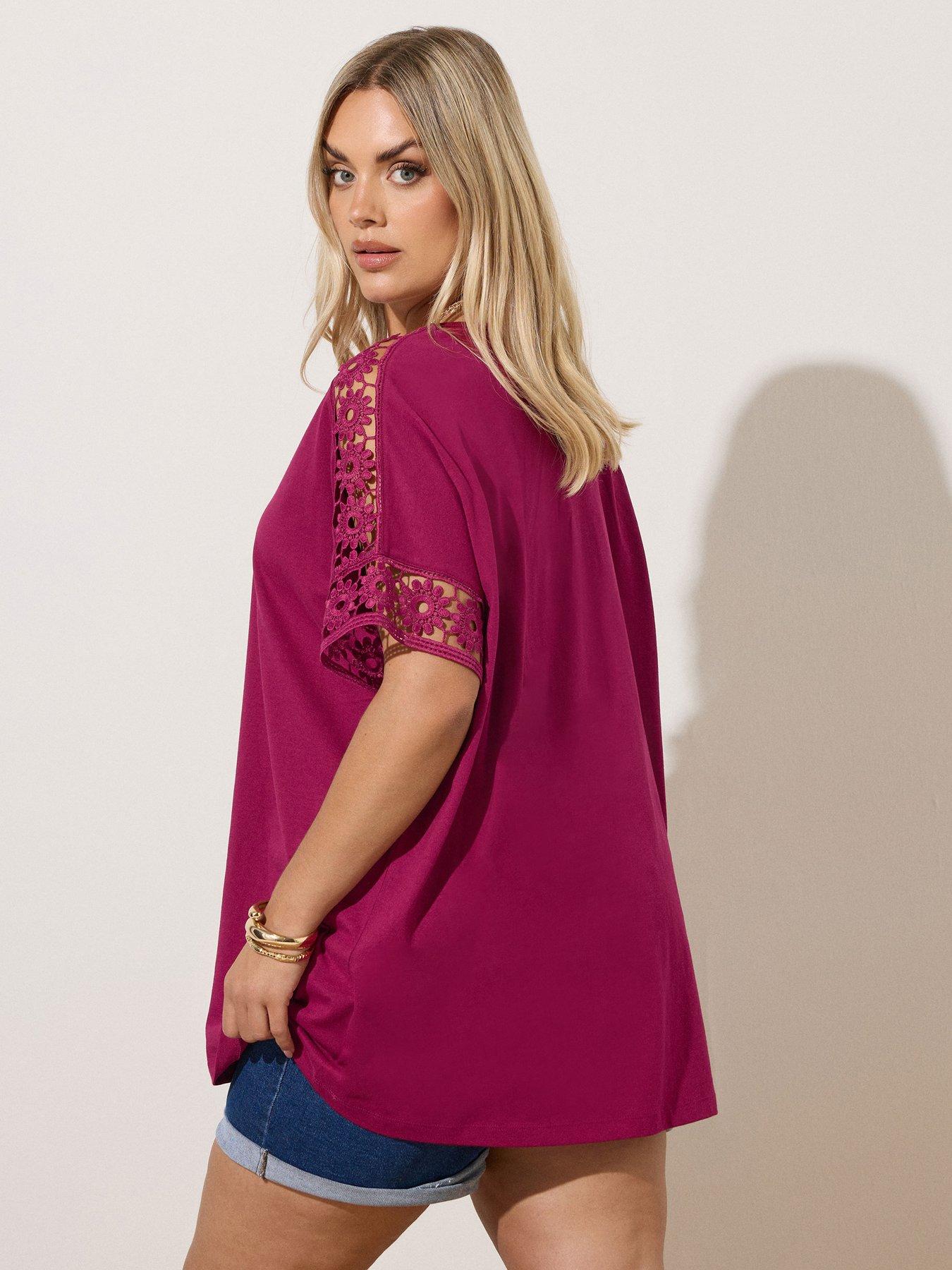 yours-curve-boxy-crochet-insert-t-shirt-pinkstillFront
