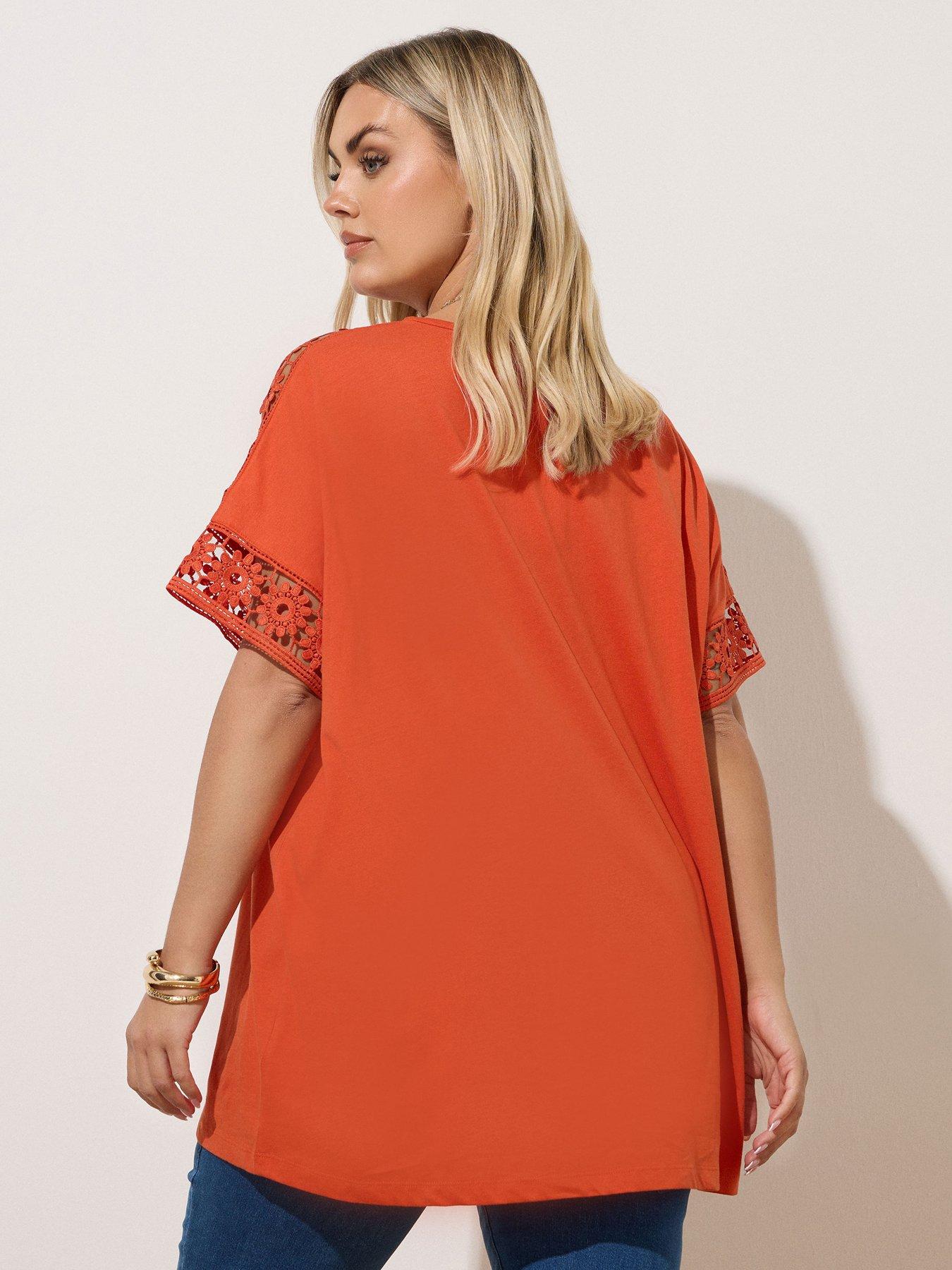 yours-curve-boxy-crochet-insert-t-shirt-orangestillFront