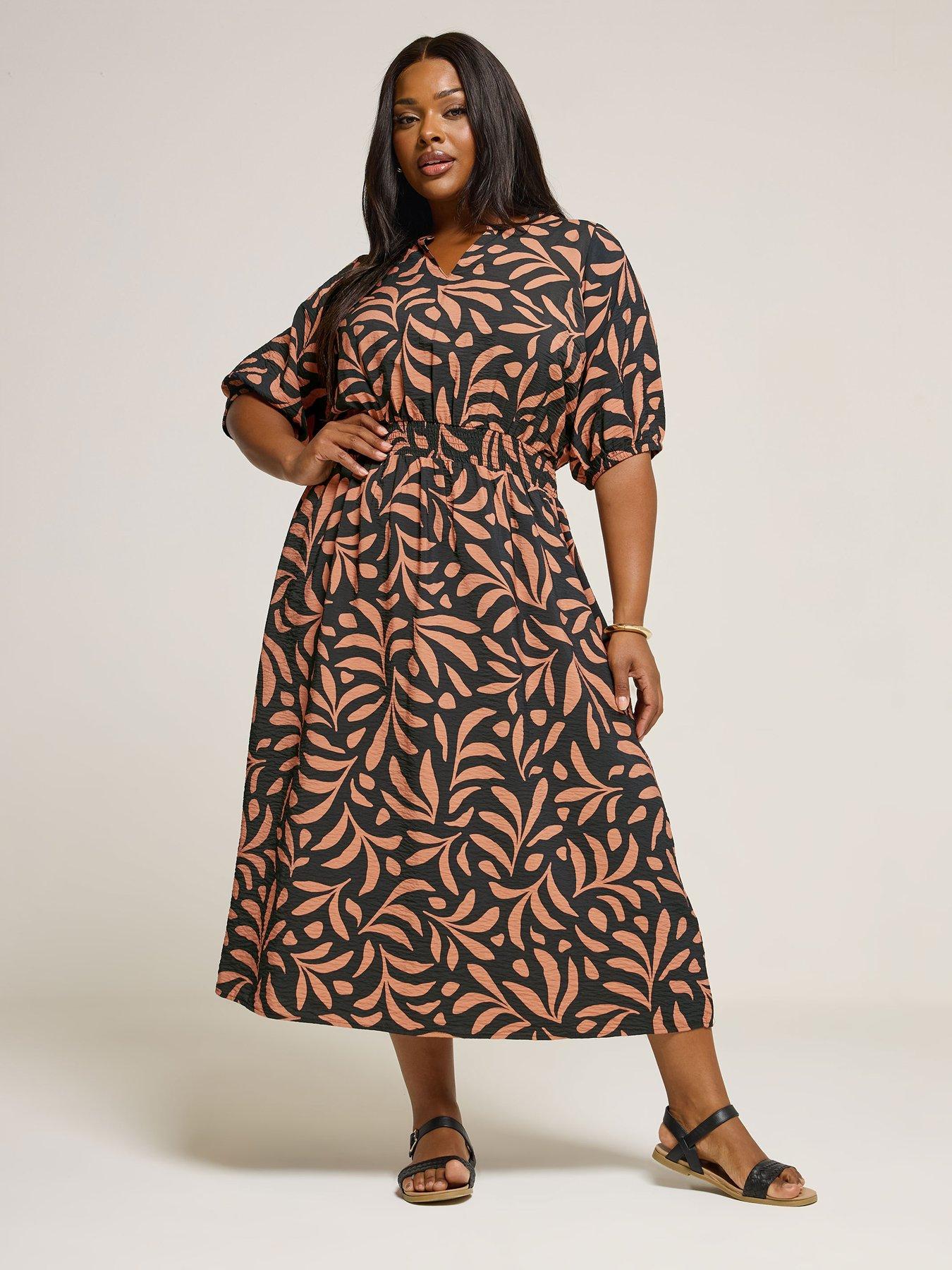 undefined Curve Notch Neck Midaxi Dress - Brown