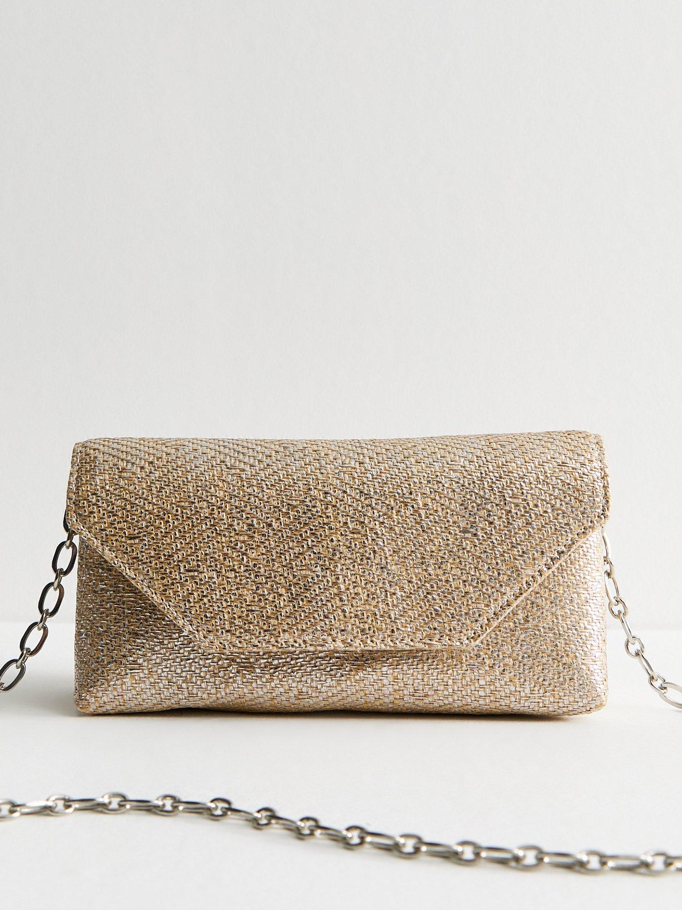 New Look Silver Metallic Raffia Look Clutch