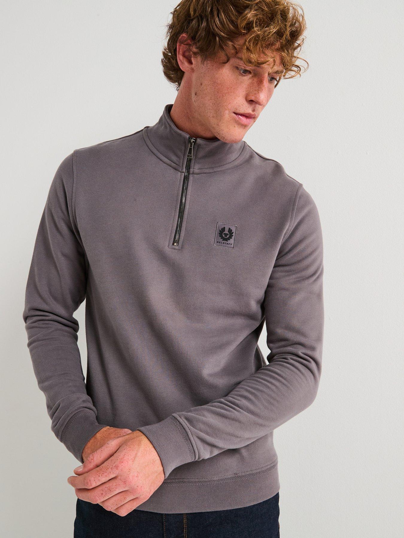 Belstaff Left Chest Patch Logo Quarter Zip Sweat - Dark Grey
