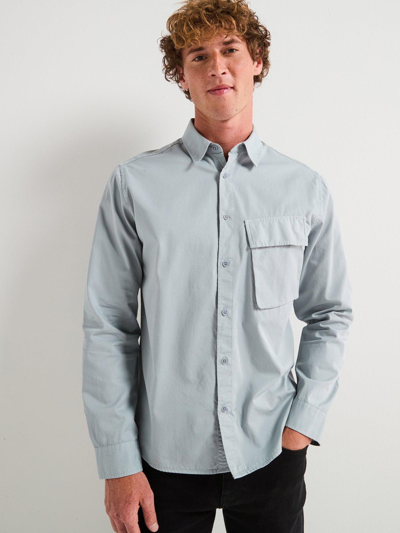 Image 1 of 6 of Belstaff Scale Logo Patch Sleeve Cotton Shirt - Light Blue