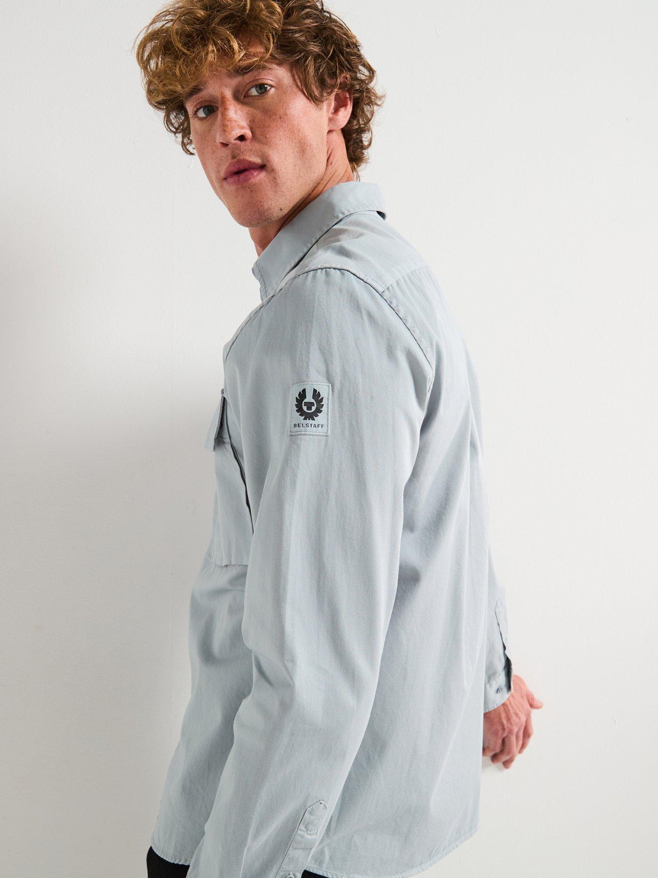 Image 4 of 6 of Belstaff Scale Logo Patch Sleeve Cotton Shirt - Light Blue