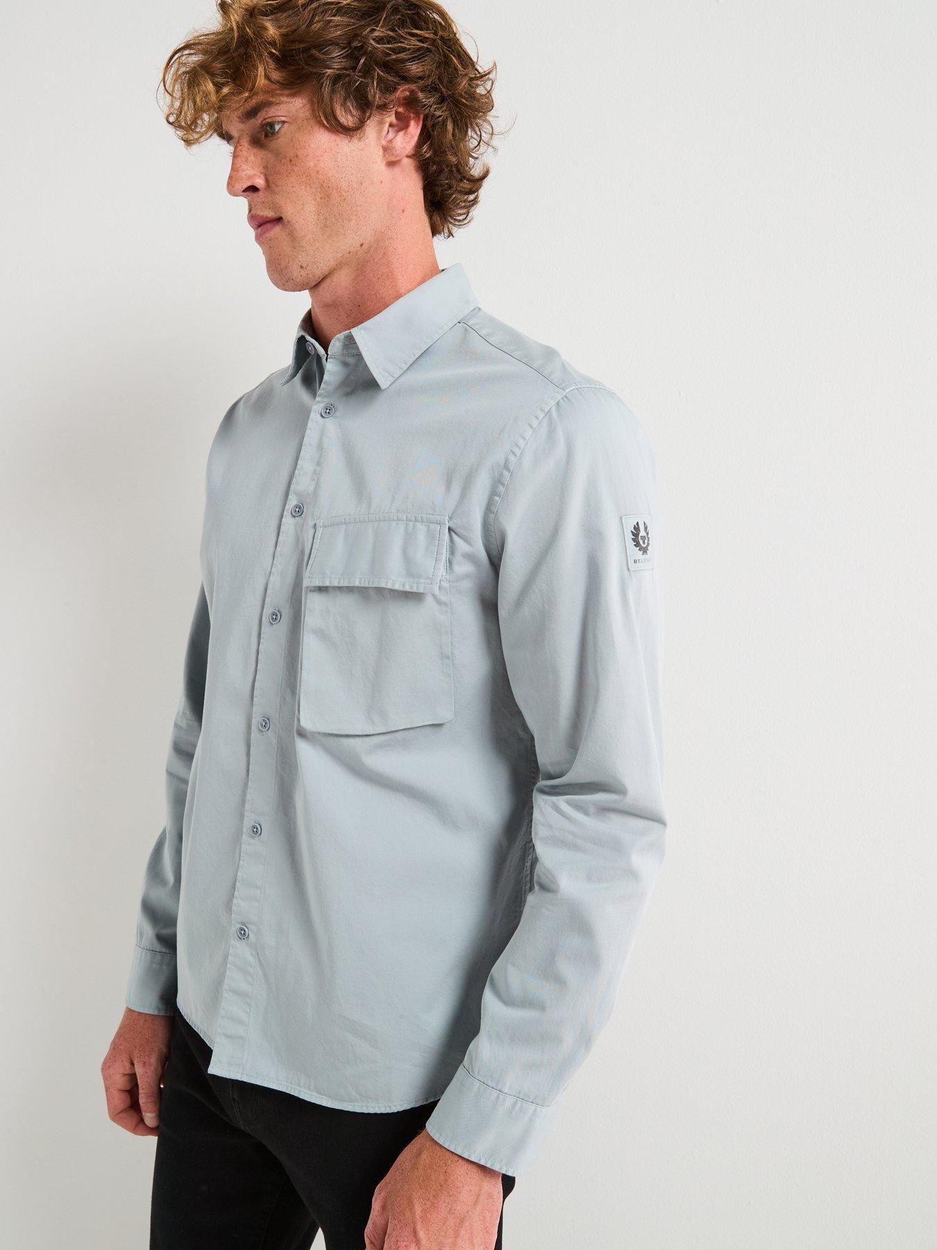 Image 6 of 6 of Belstaff Scale Logo Patch Sleeve Cotton Shirt - Light Blue