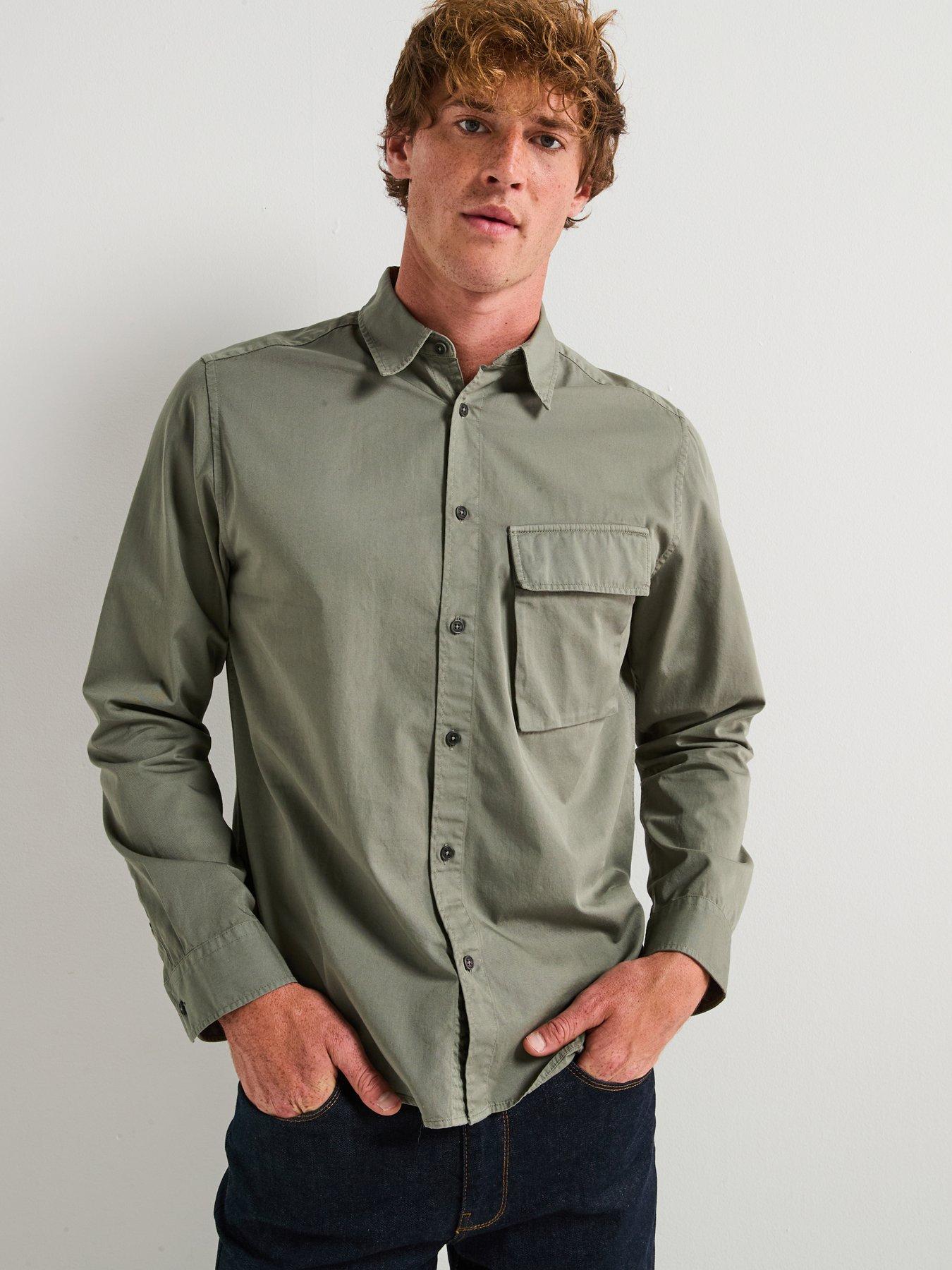 Belstaff Scale Logo Patch Sleeve Garment Dyed Cotton Shirt - Light Green