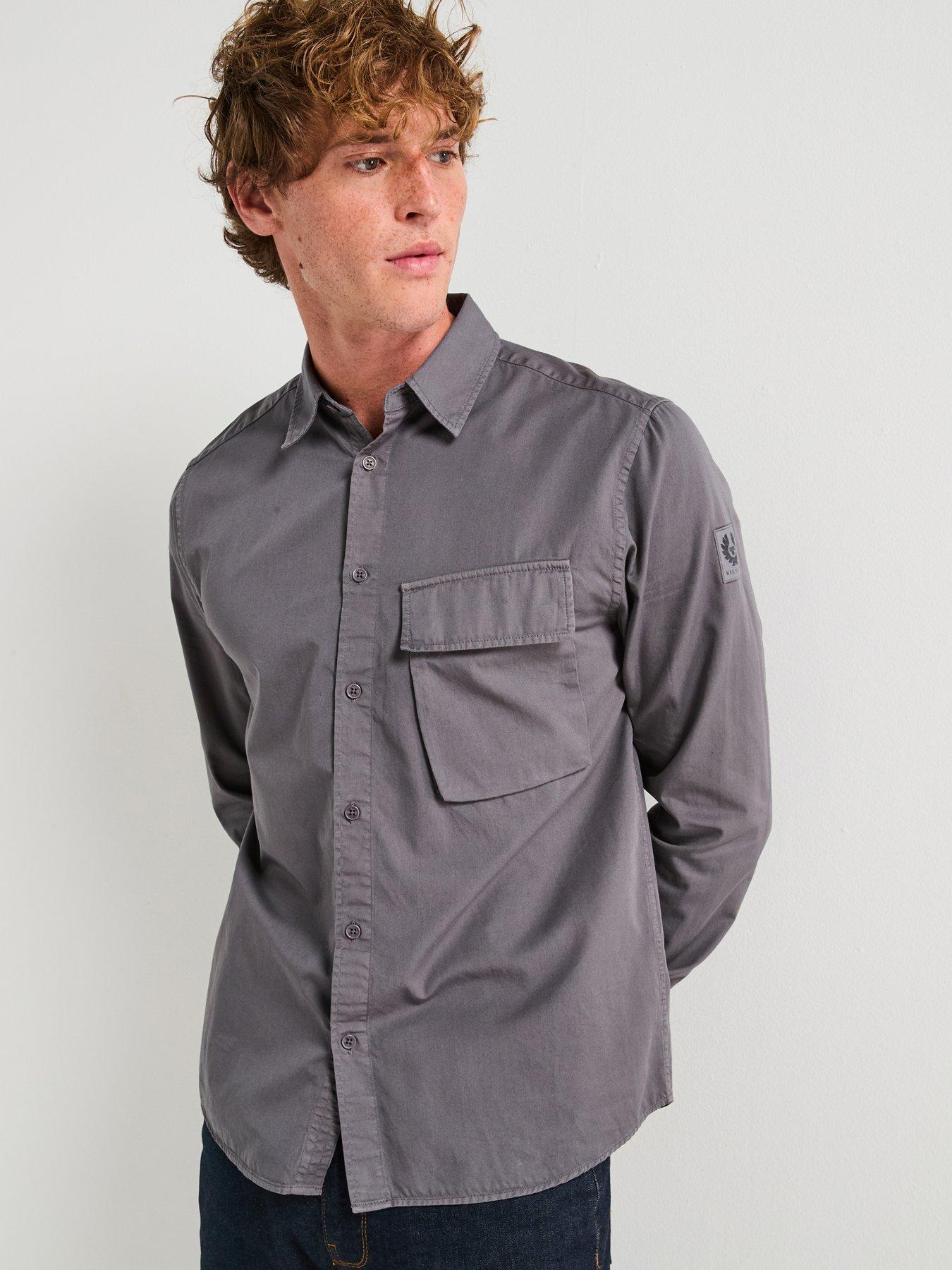Belstaff Scale Logo Patch Sleeve Garment Dyed Cotton Shirt - Dark Grey