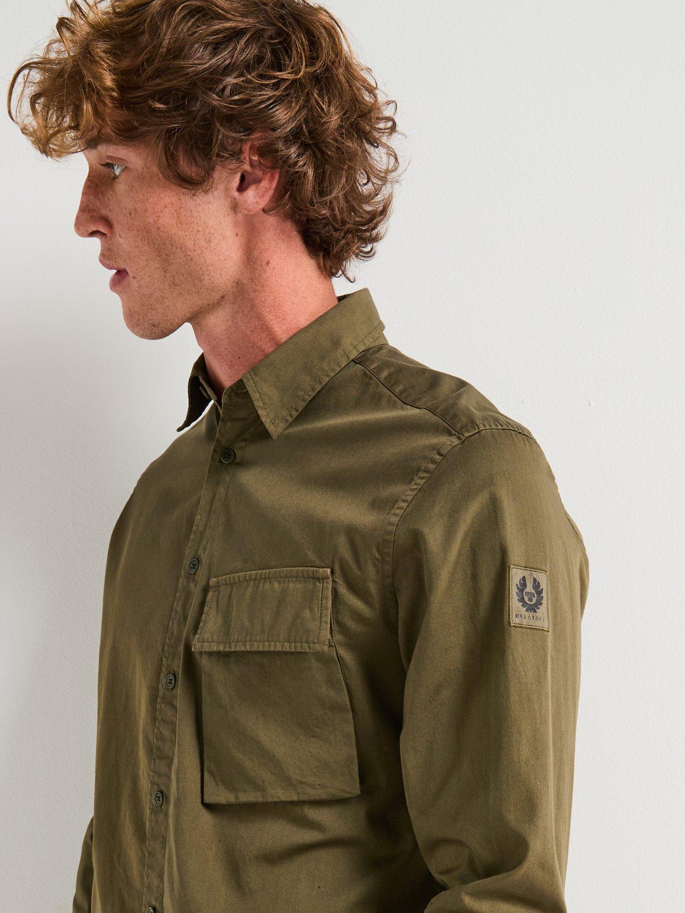 Belstaff Scale Logo Patch Sleeve Garment Dyed Cotton Shirt - Green