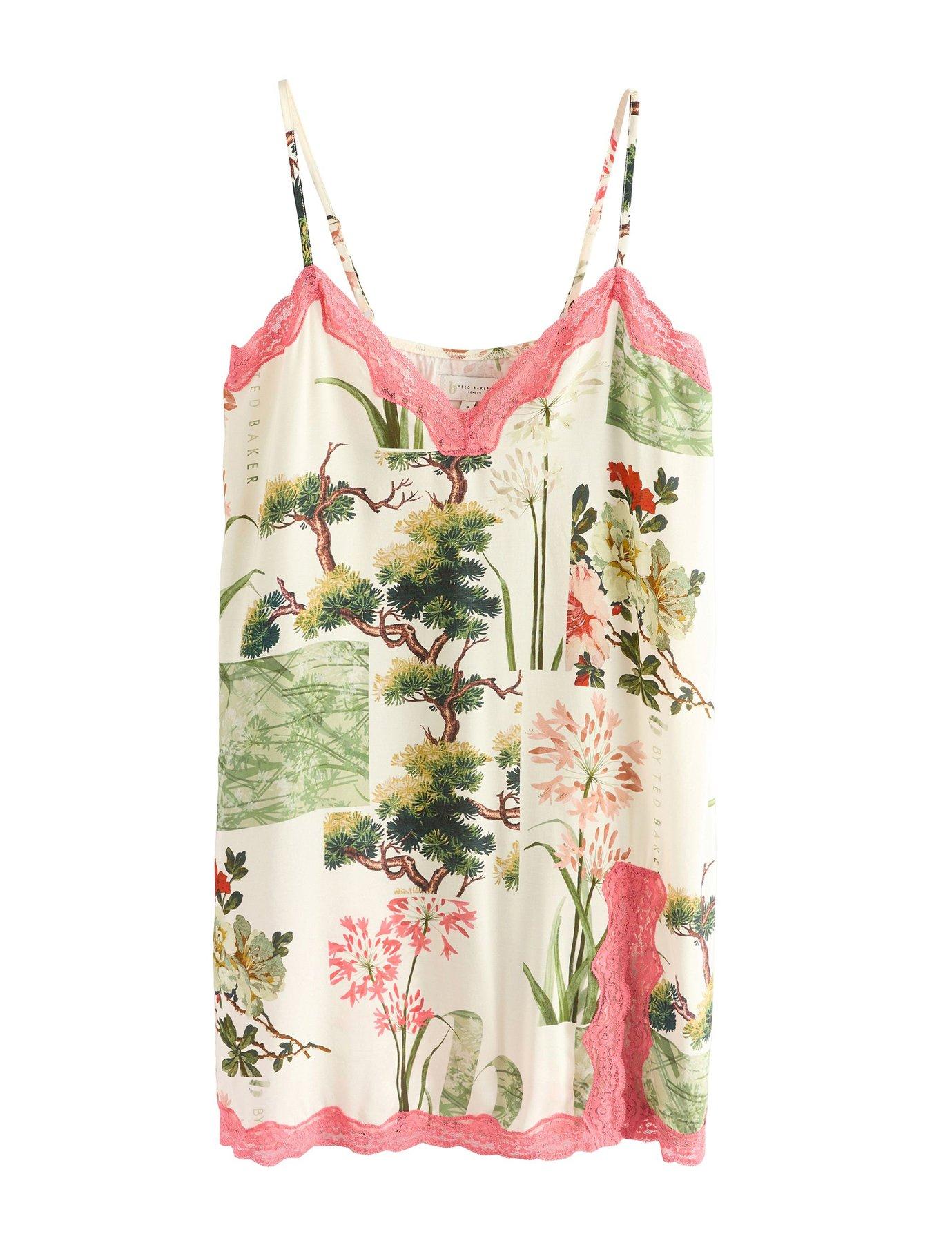 Image 5 of 6 of B By Ted Baker Printed Slip With Lace Trim - Cream