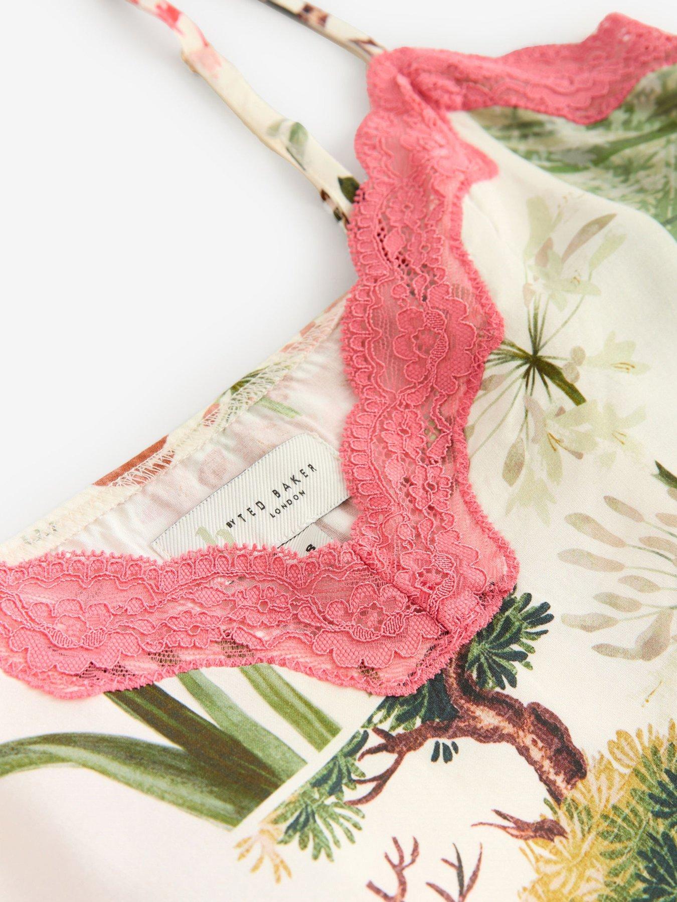 Image 6 of 6 of B By Ted Baker Printed Slip With Lace Trim - Cream