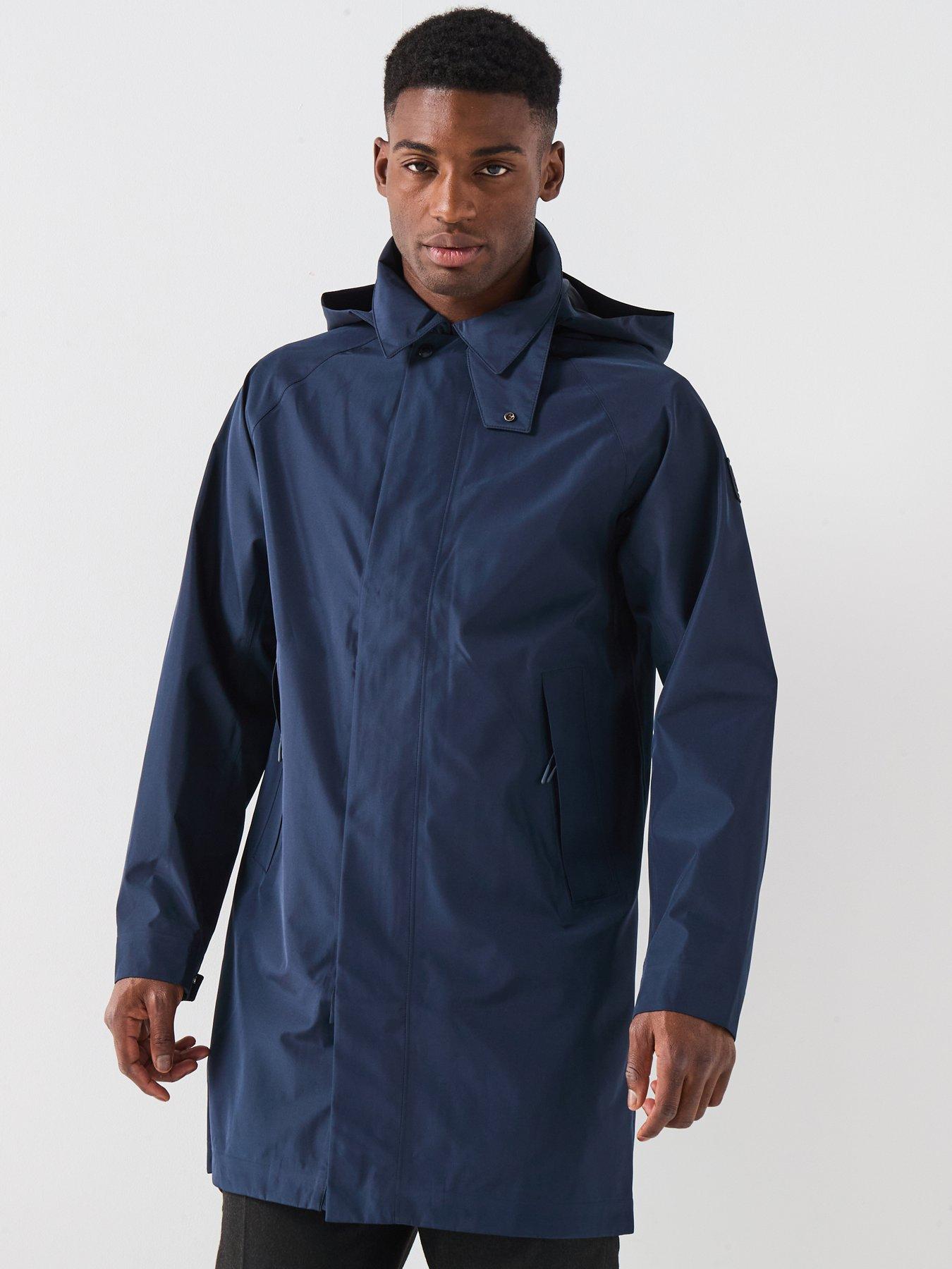 Belstaff Force Longline Hooded Nylon Trench Coat - Navy