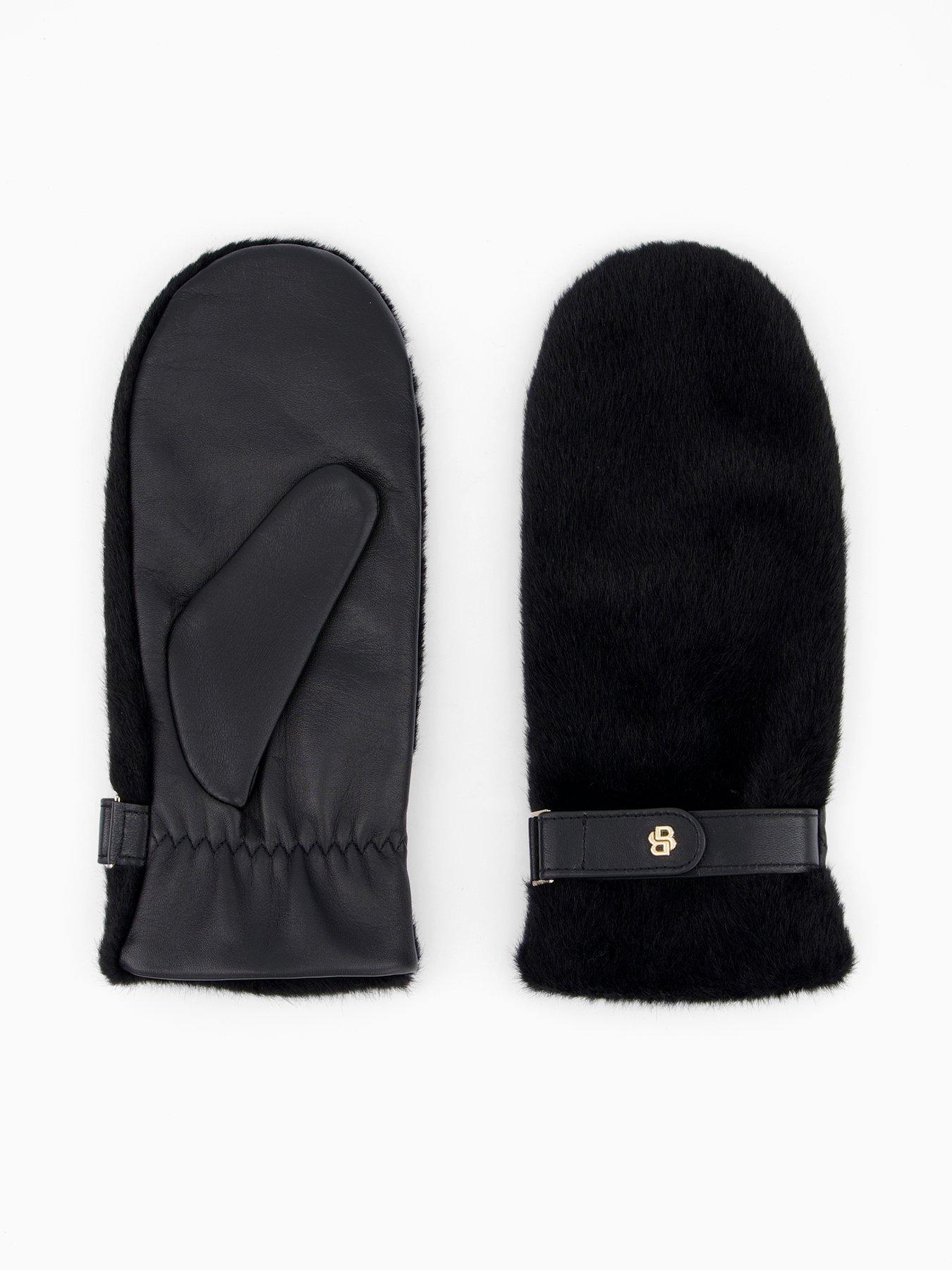 BOSS Faux Fur Mittens - Black