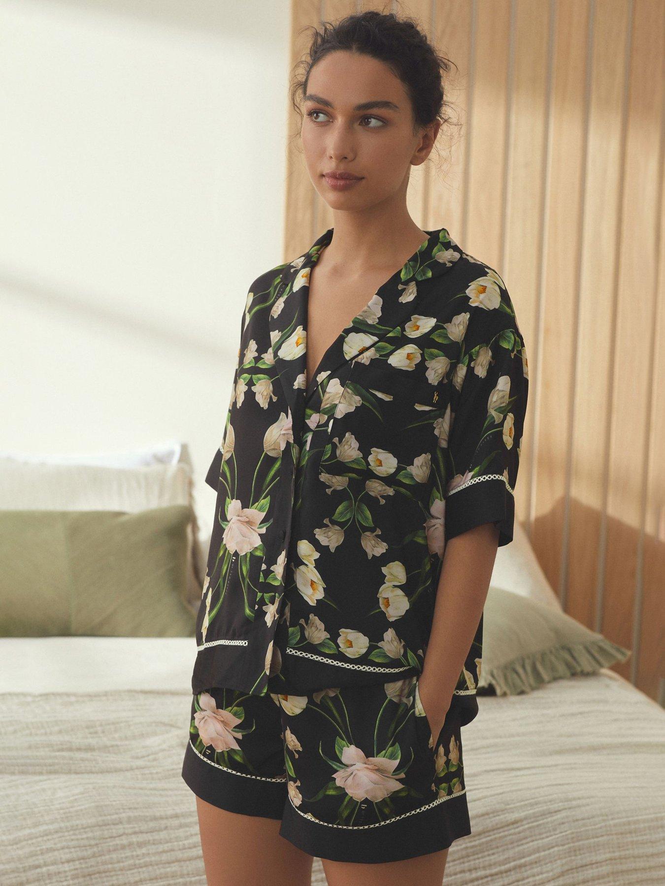 Image 1 of 6 of B By Ted Baker Short Sleeve Satin Pyjama Set - Black