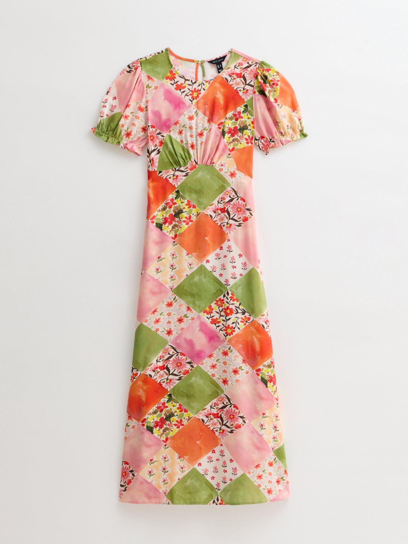 new-look-orange-patchwork-print-puff-sleeve-midi-dressdetail