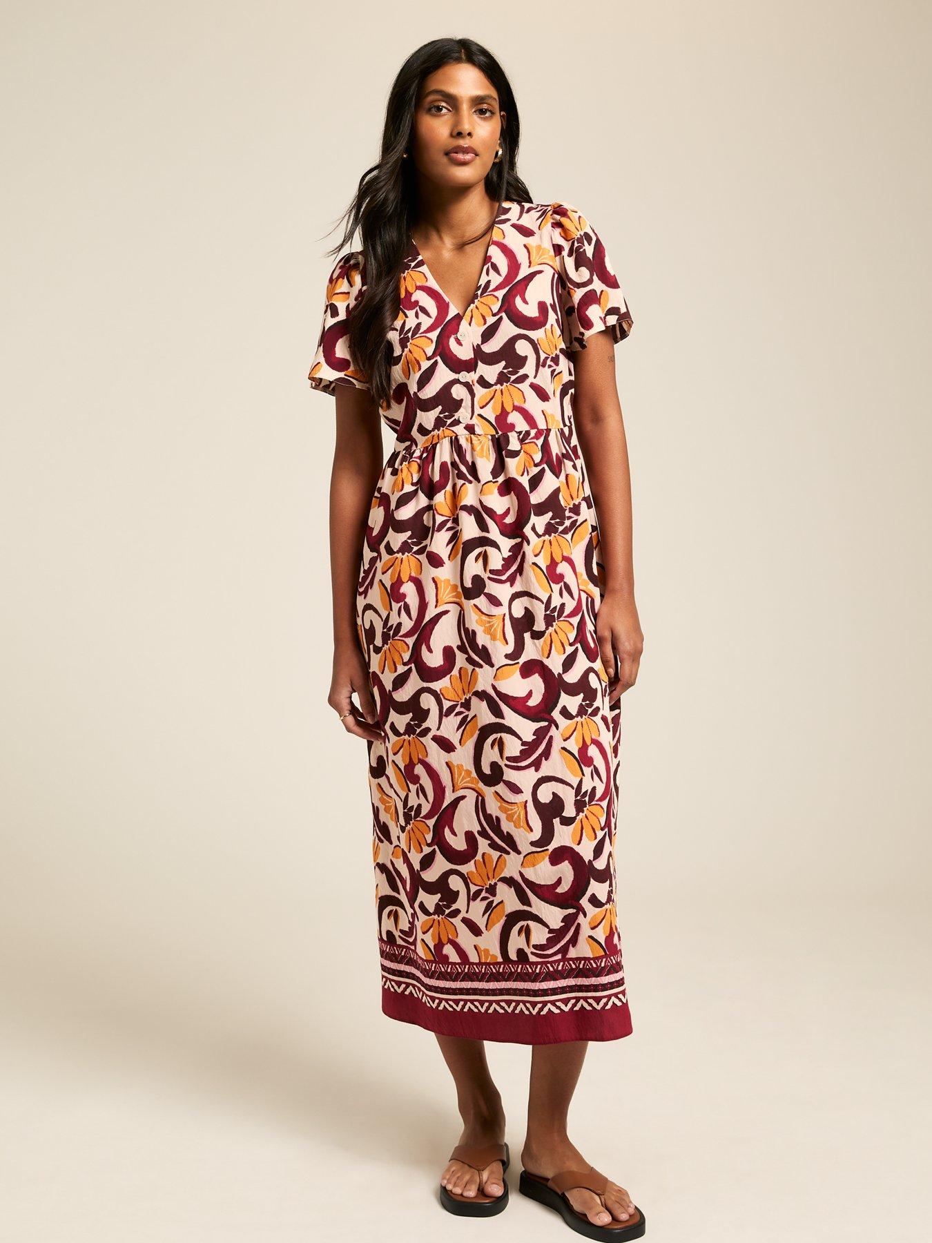 new-look-cream-floral-print-button-up-midi-shirt-dress