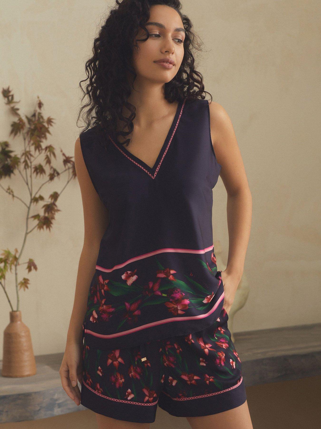 B By Ted Baker Satin Floral Vest Pyjama Set - Navy