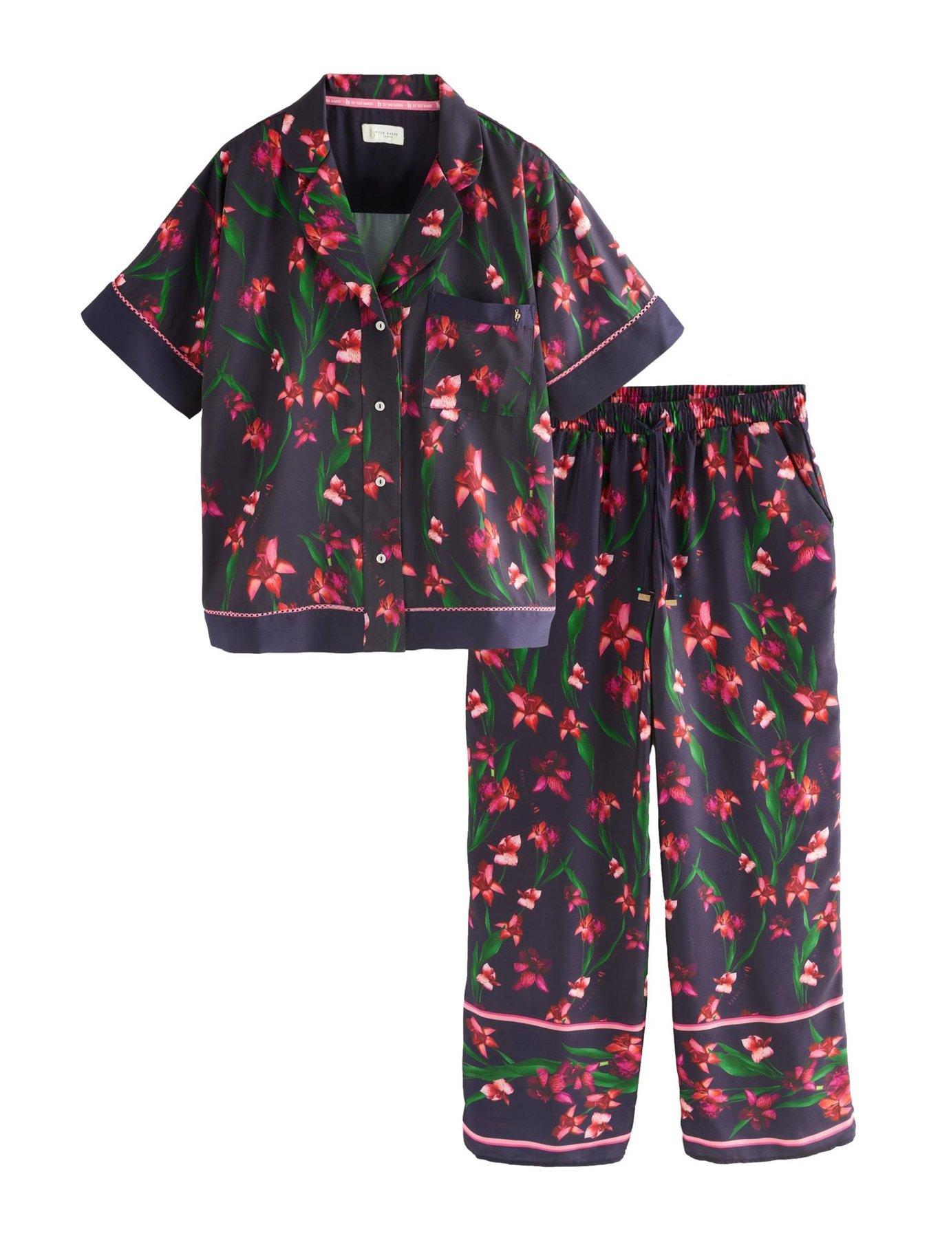 Image 5 of 6 of B By Ted Baker Floral Satin Pyjama Set - Navy
