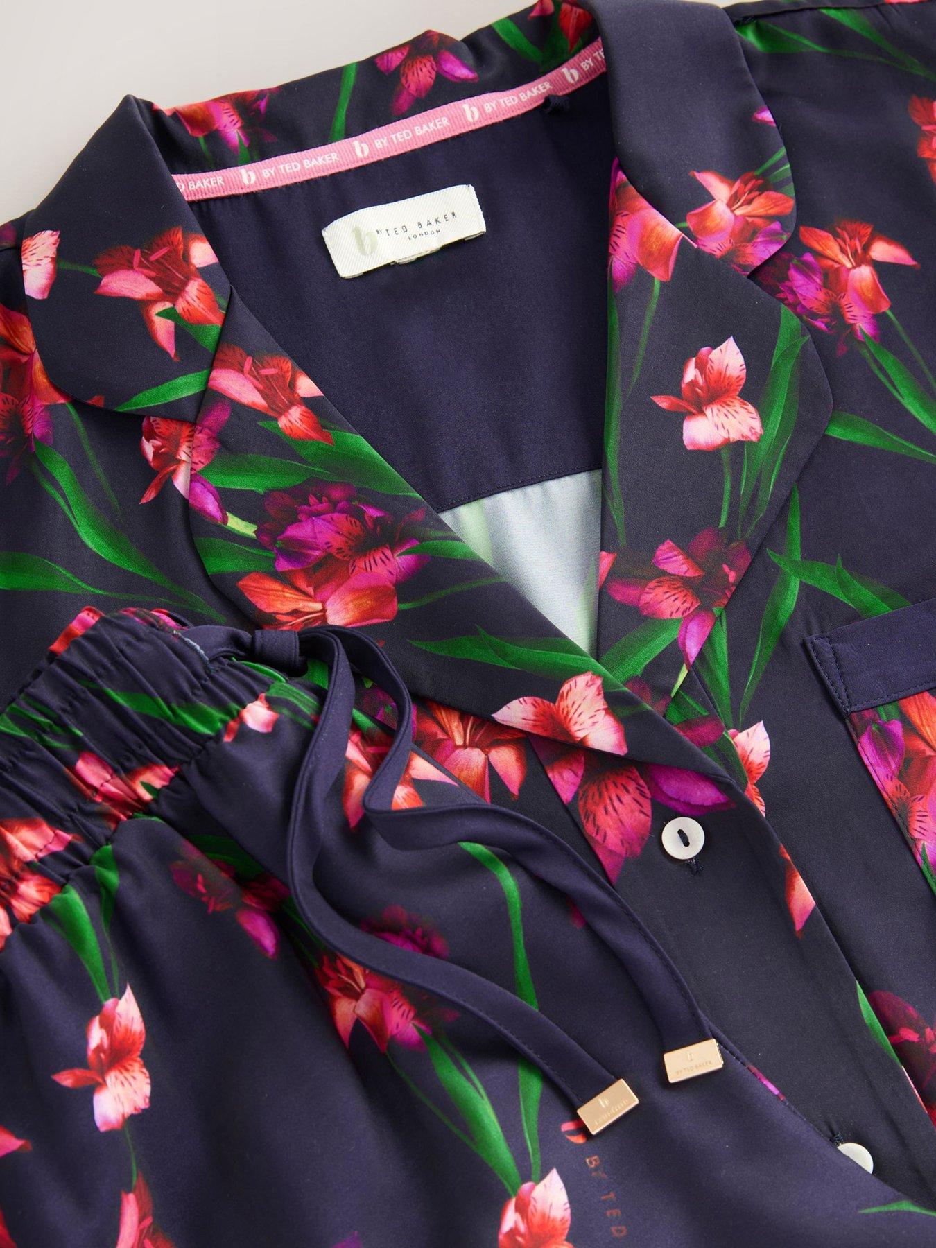 Image 6 of 6 of B By Ted Baker Floral Satin Pyjama Set - Navy