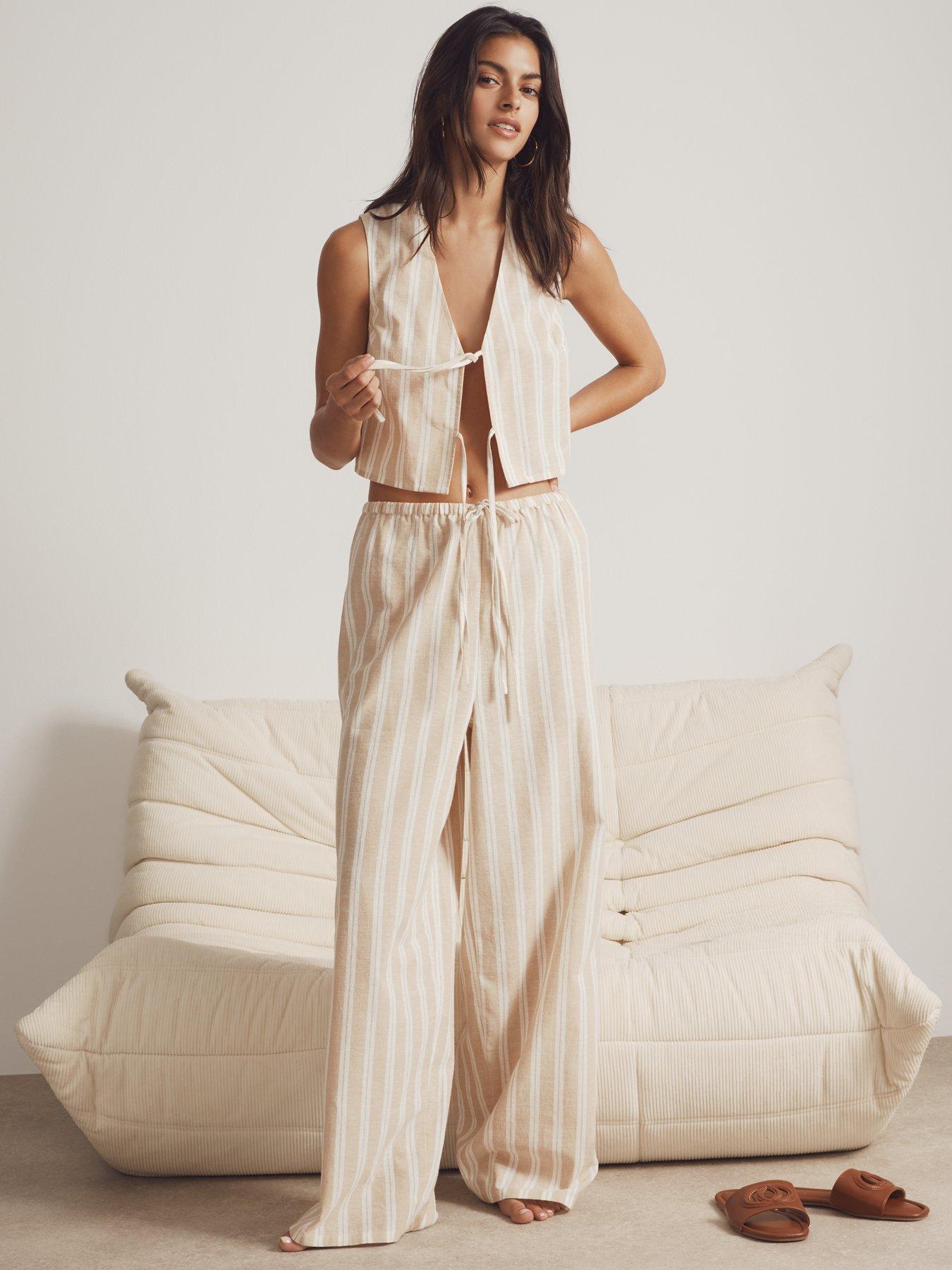 New Look Cream Stripe Print Wide Leg Trousers