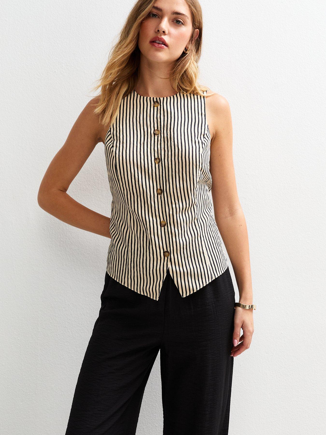 New Look Black Striped Button Up Waistcoat