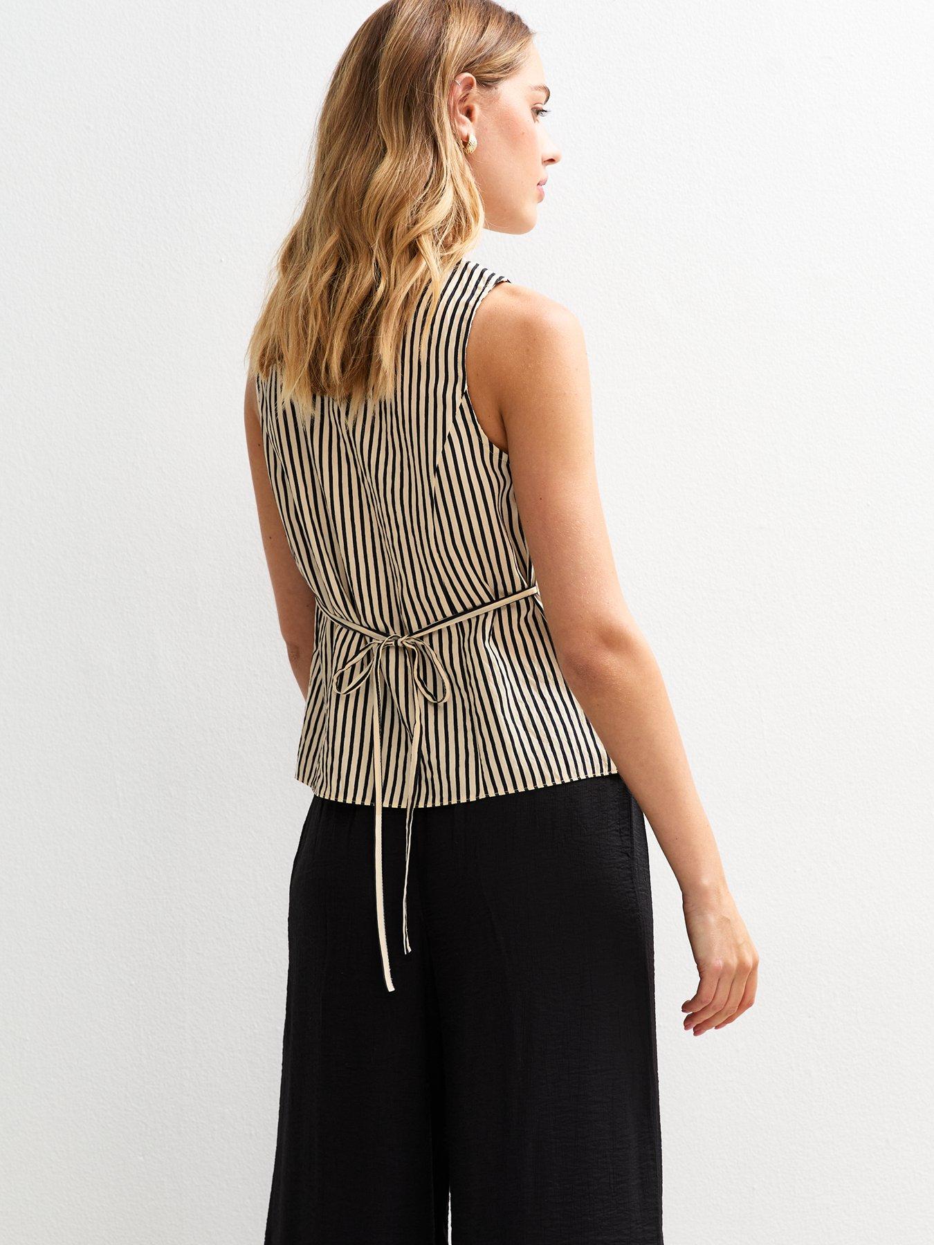 Image 2 of 4 of New Look Black Striped Button Up Waistcoat