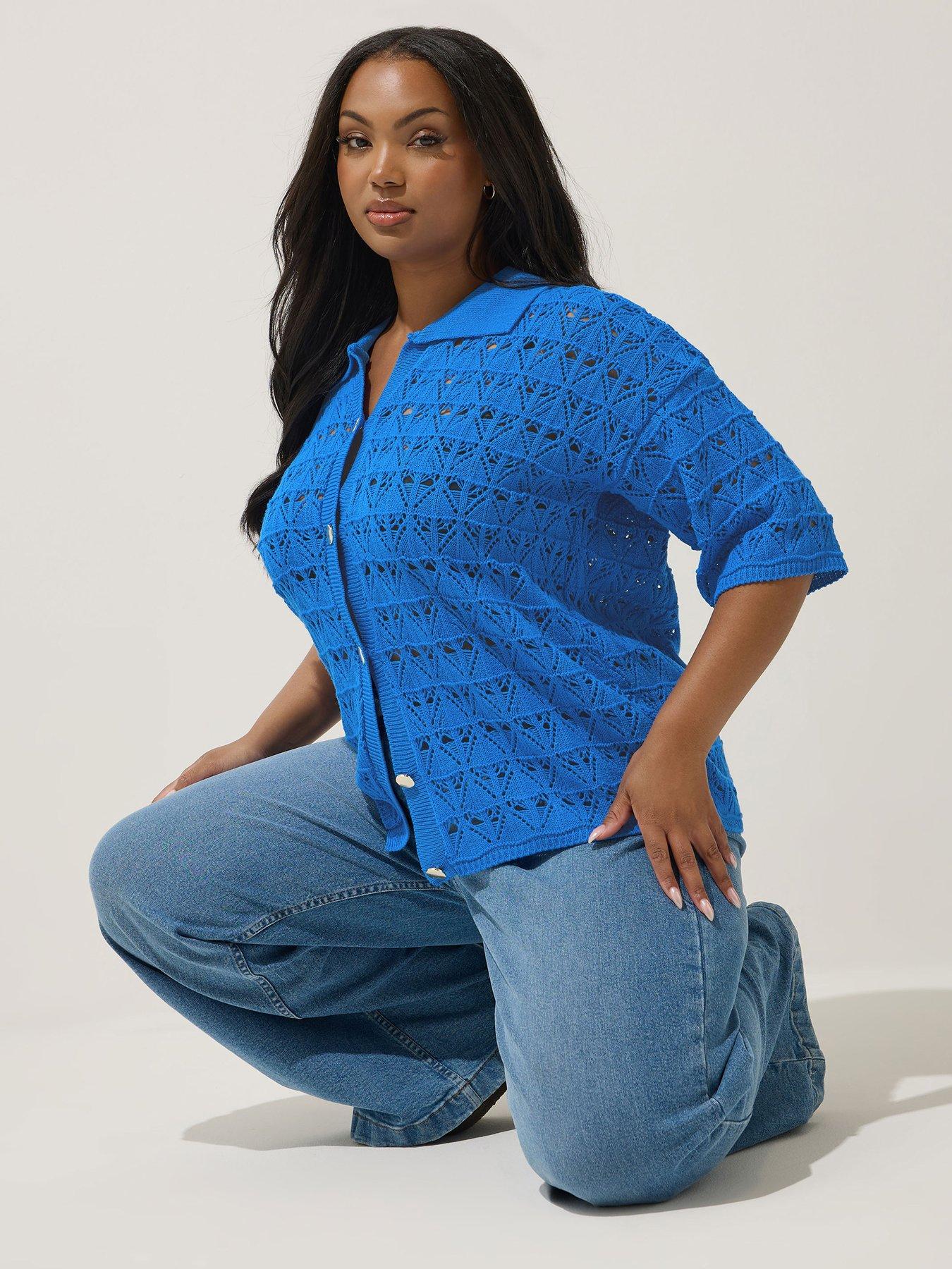 undefined Curve Crochet Shirt - Blue