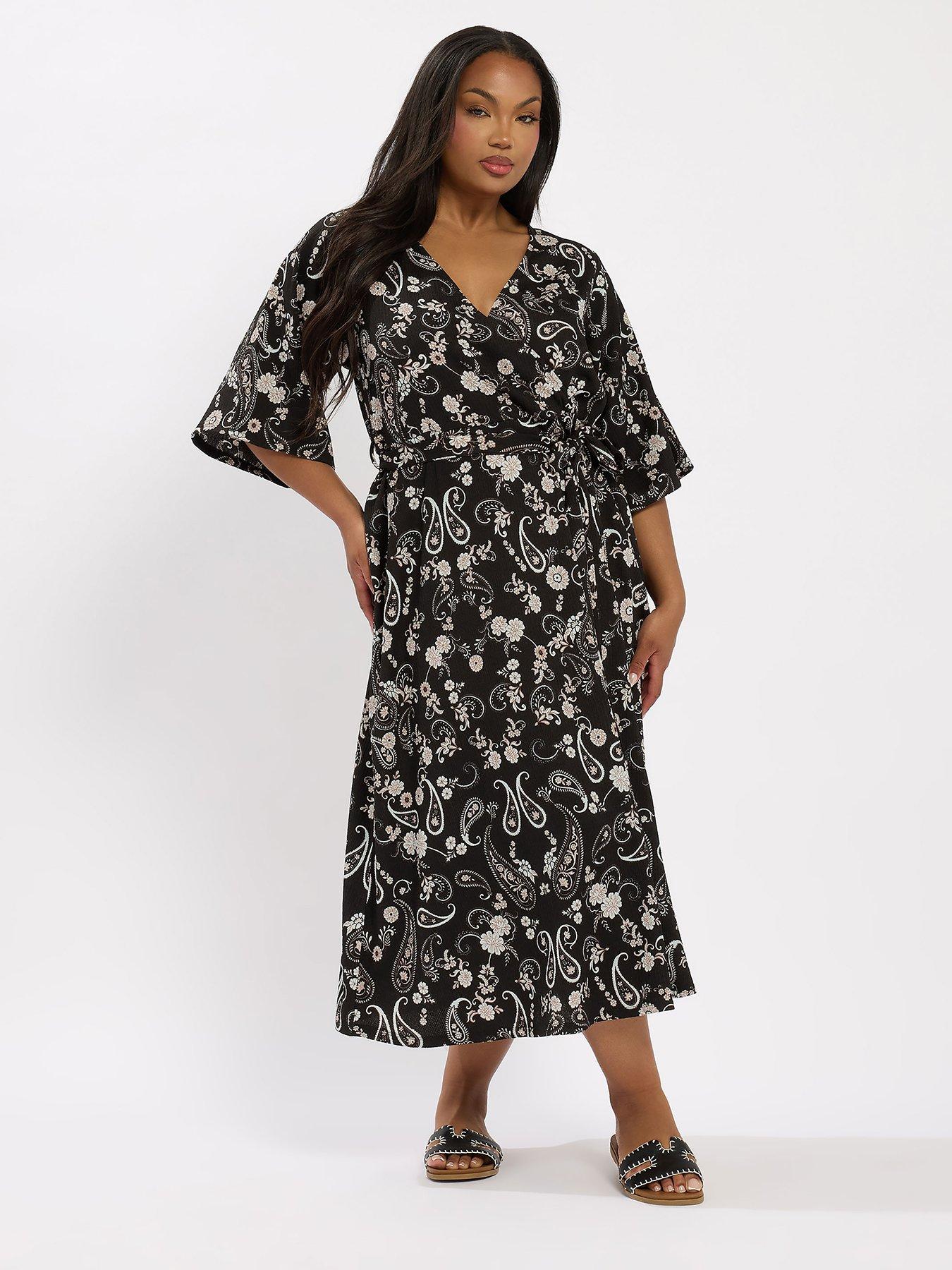 Yours Curve Wrap Kimono Dress - Black