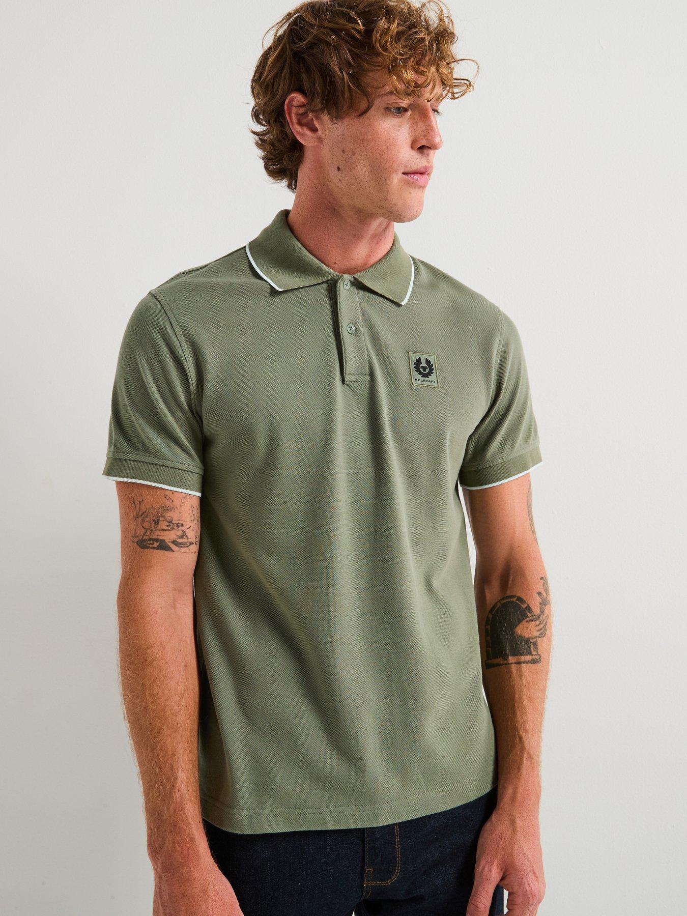 Image 1 of 5 of Belstaff Left Chest Patch Logo Tipped Polo Shirt - Light Green
