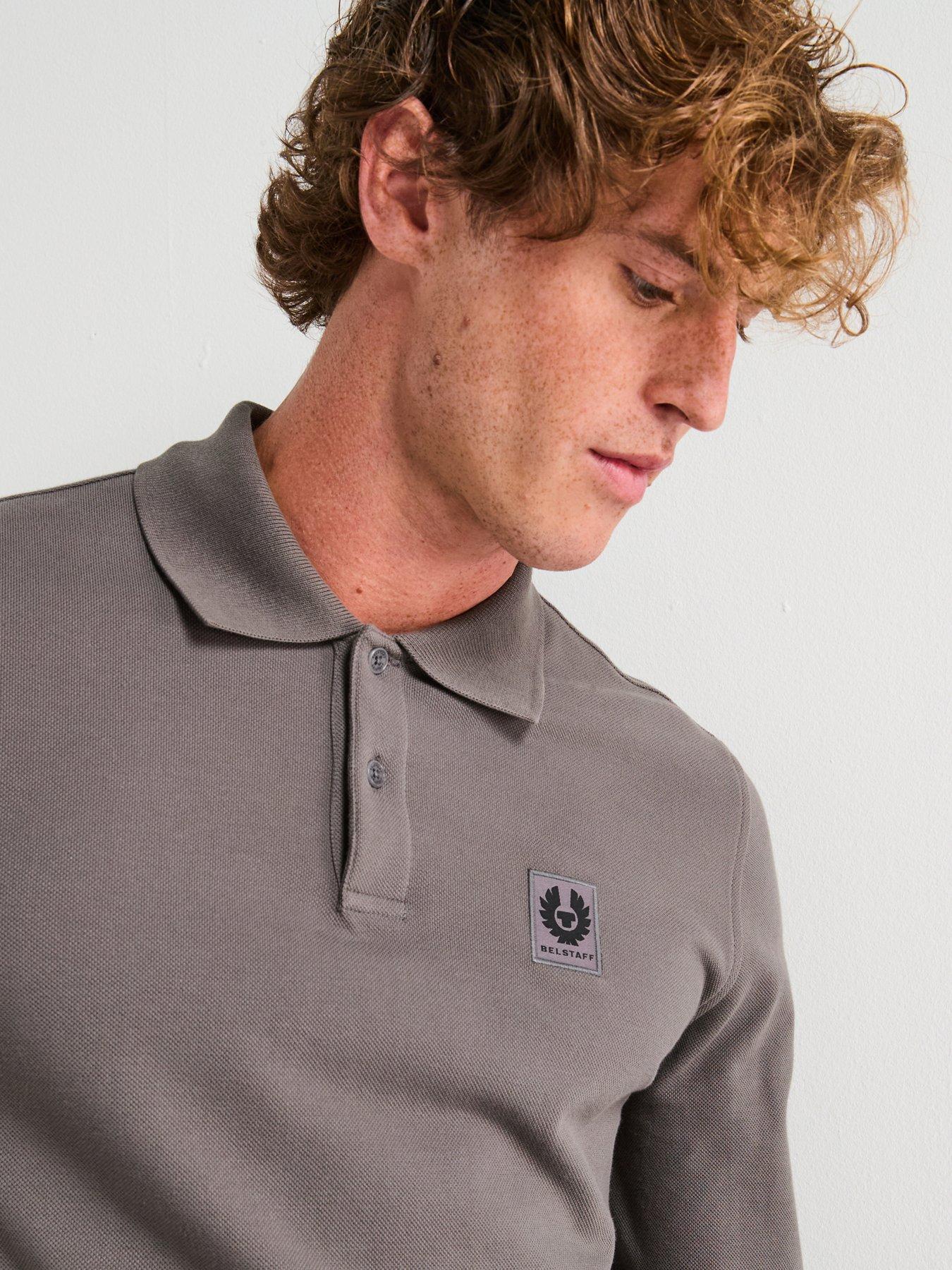 Belstaff Left Chest Patch Logo Long Sleeve Polo Shirt - Dark Grey