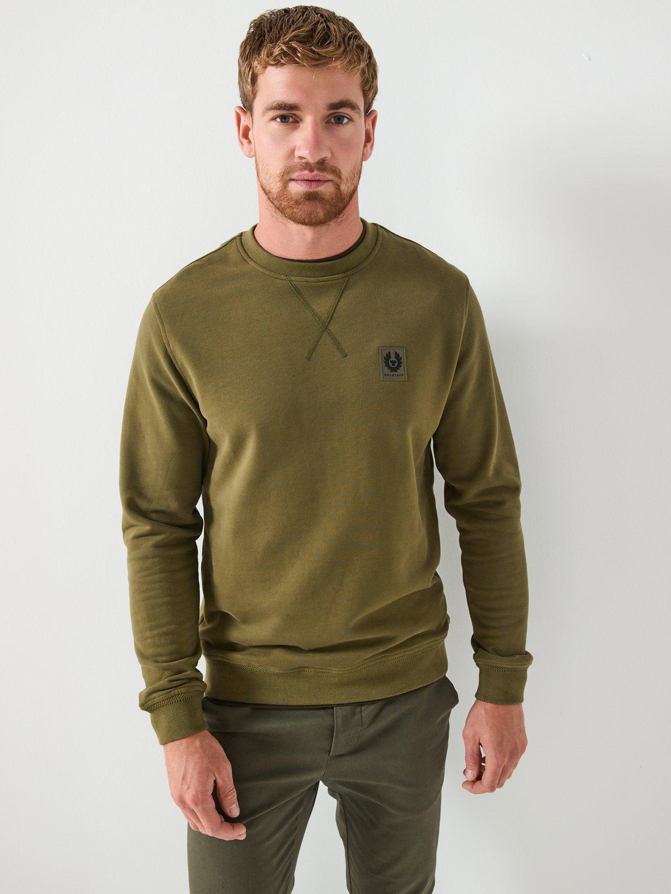 Belstaff Left Chest Patch Logo Regular Fit Crew Sweater - Green