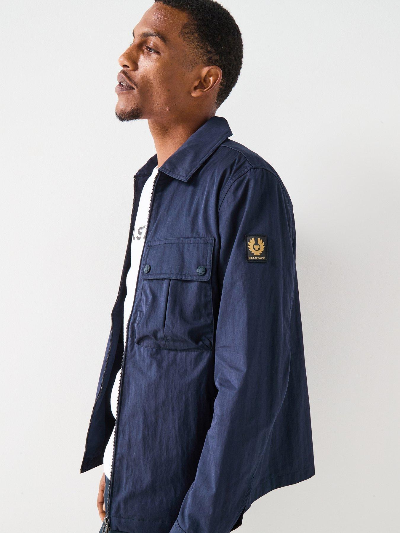 Image 1 of 6 of Belstaff Drome Cotton Zip Overshirt - Navy
