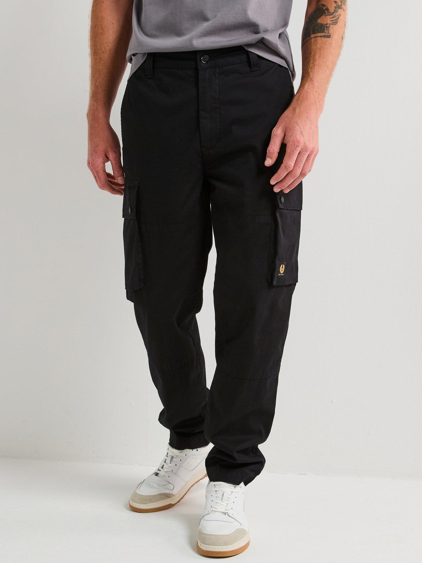 Image 1 of 6 of Belstaff Route Cotton Uncuffed Cargo Pants - Black