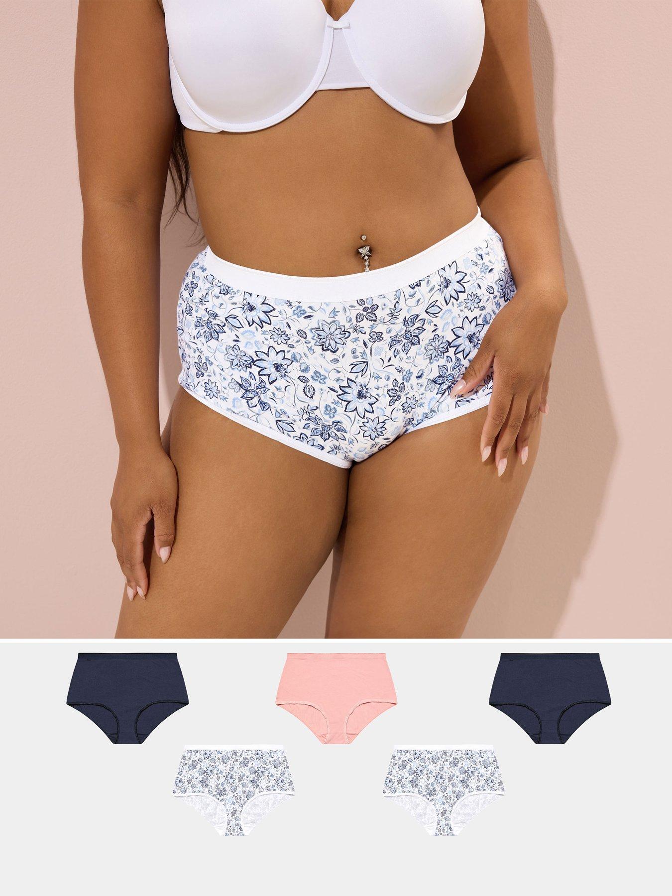 Yours Curve 5 Pack Floral Full Briefs - Blue