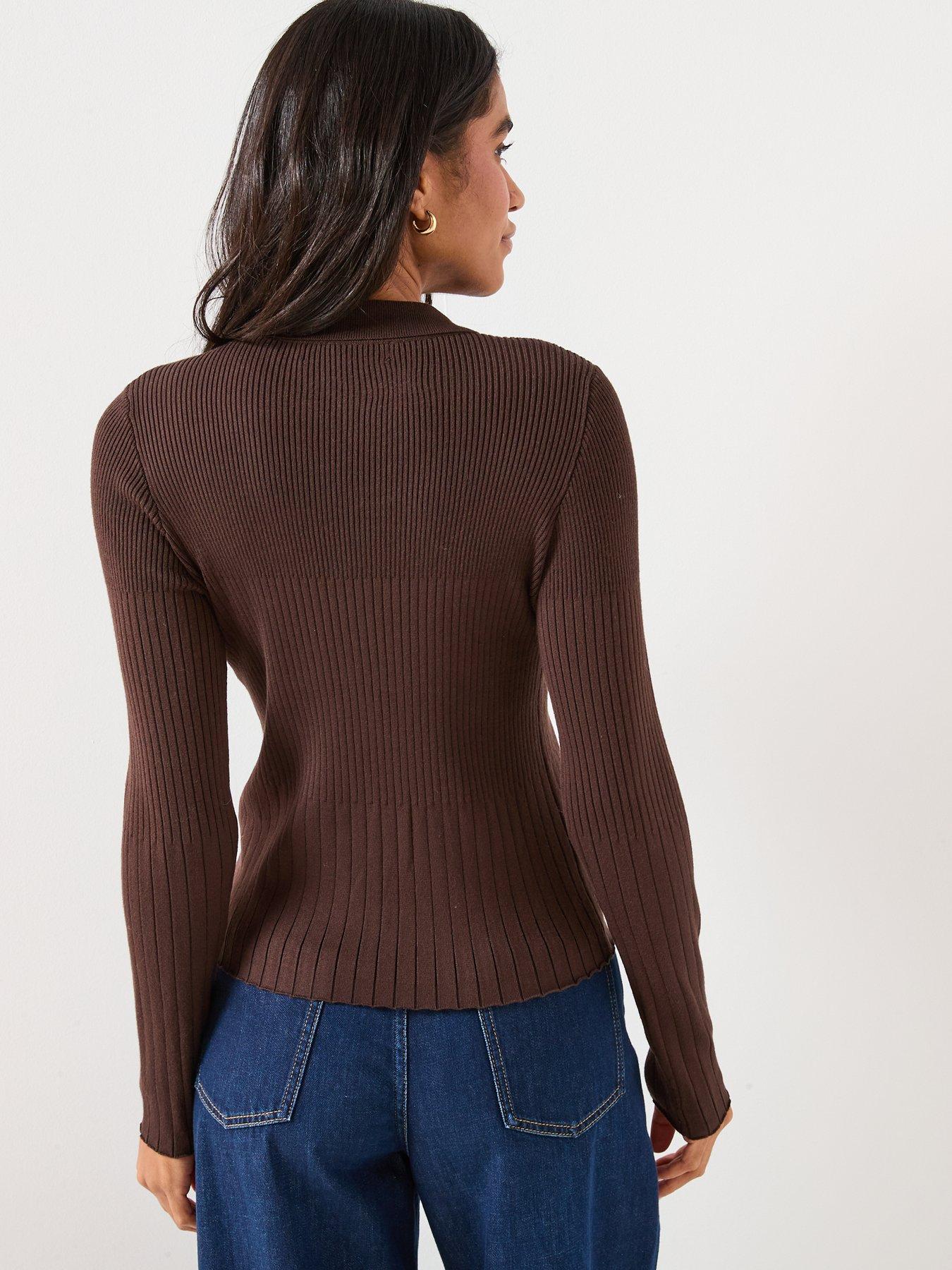 vero-moda-siri-long-sleeve-polo-top-brownstillFront