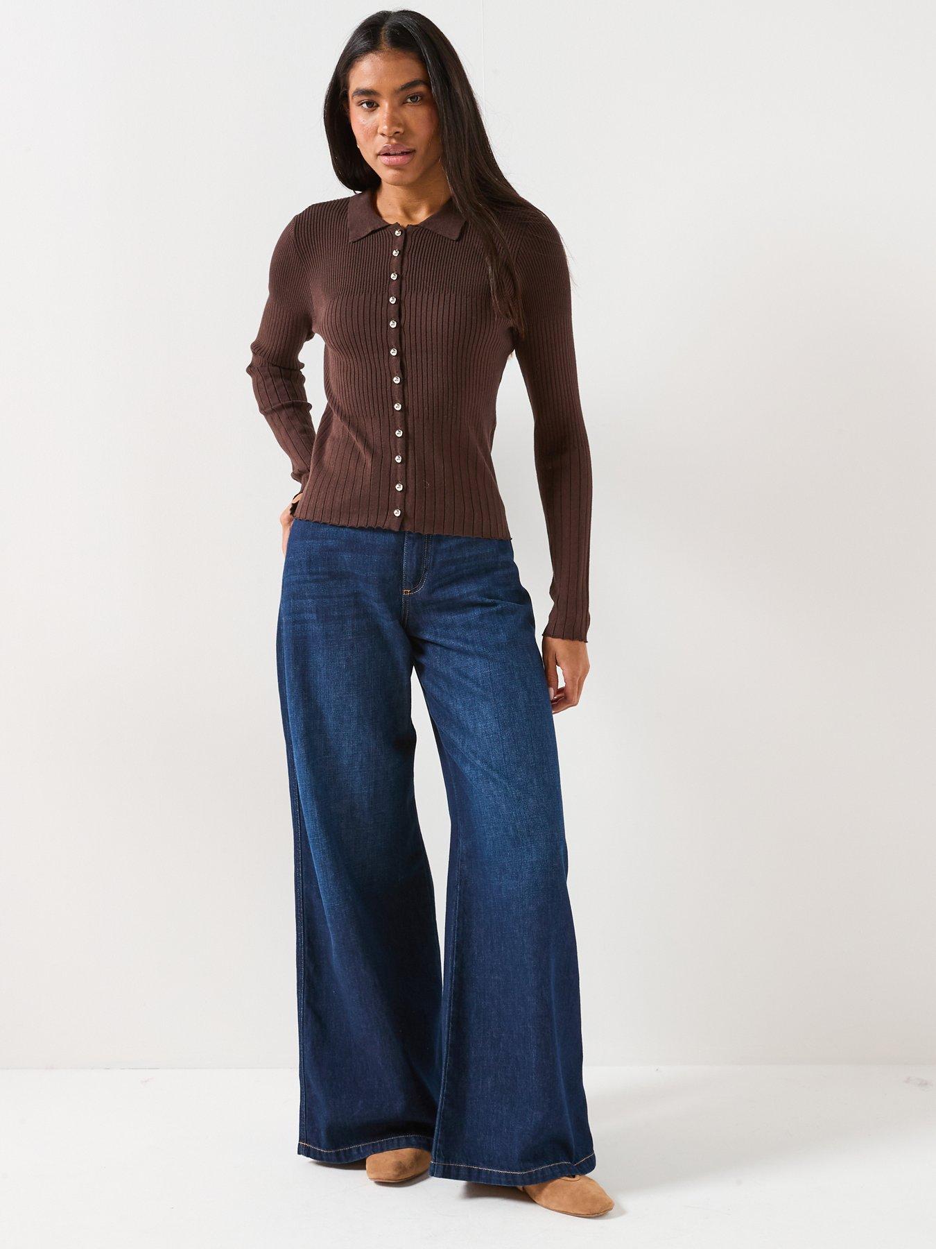 vero-moda-siri-long-sleeve-polo-top-brownback