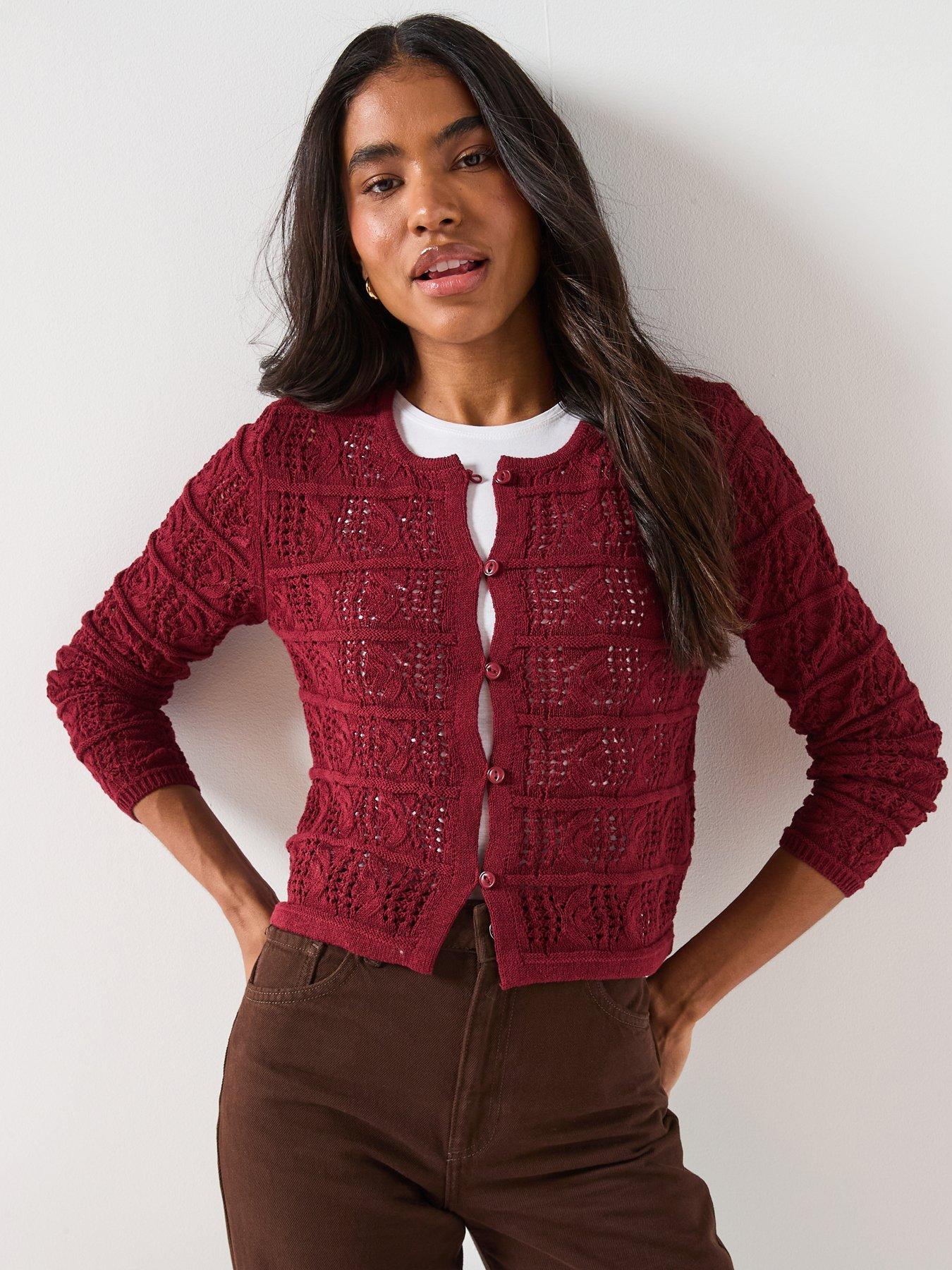 Vero Moda Long Sleeve O-neck Knitted Cardigan - Red