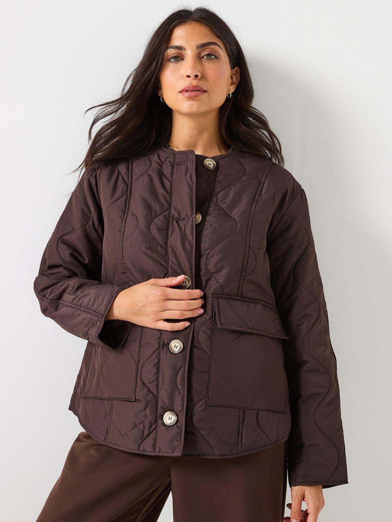 Image 1 of 5 of Vero Moda Millie Quilted Button Down Jacket - Brown