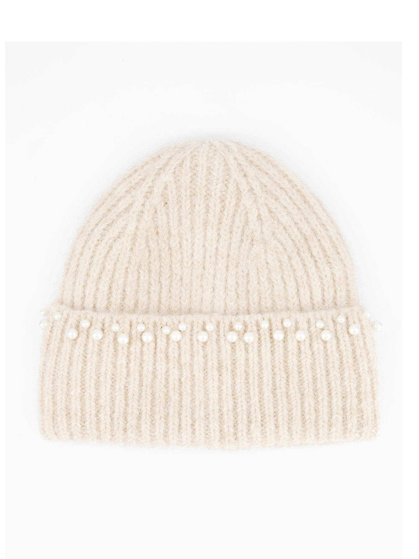 PIECES Pearl Detail Beanie - Cream