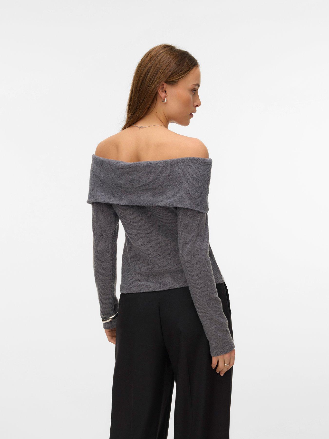 Image 2 of 4 of Vero Moda Off Shoulder Top Soft Knit Top - Grey