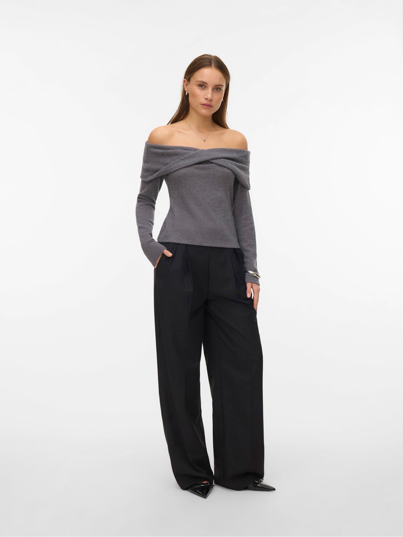 Image 3 of 4 of Vero Moda Off Shoulder Top Soft Knit Top - Grey