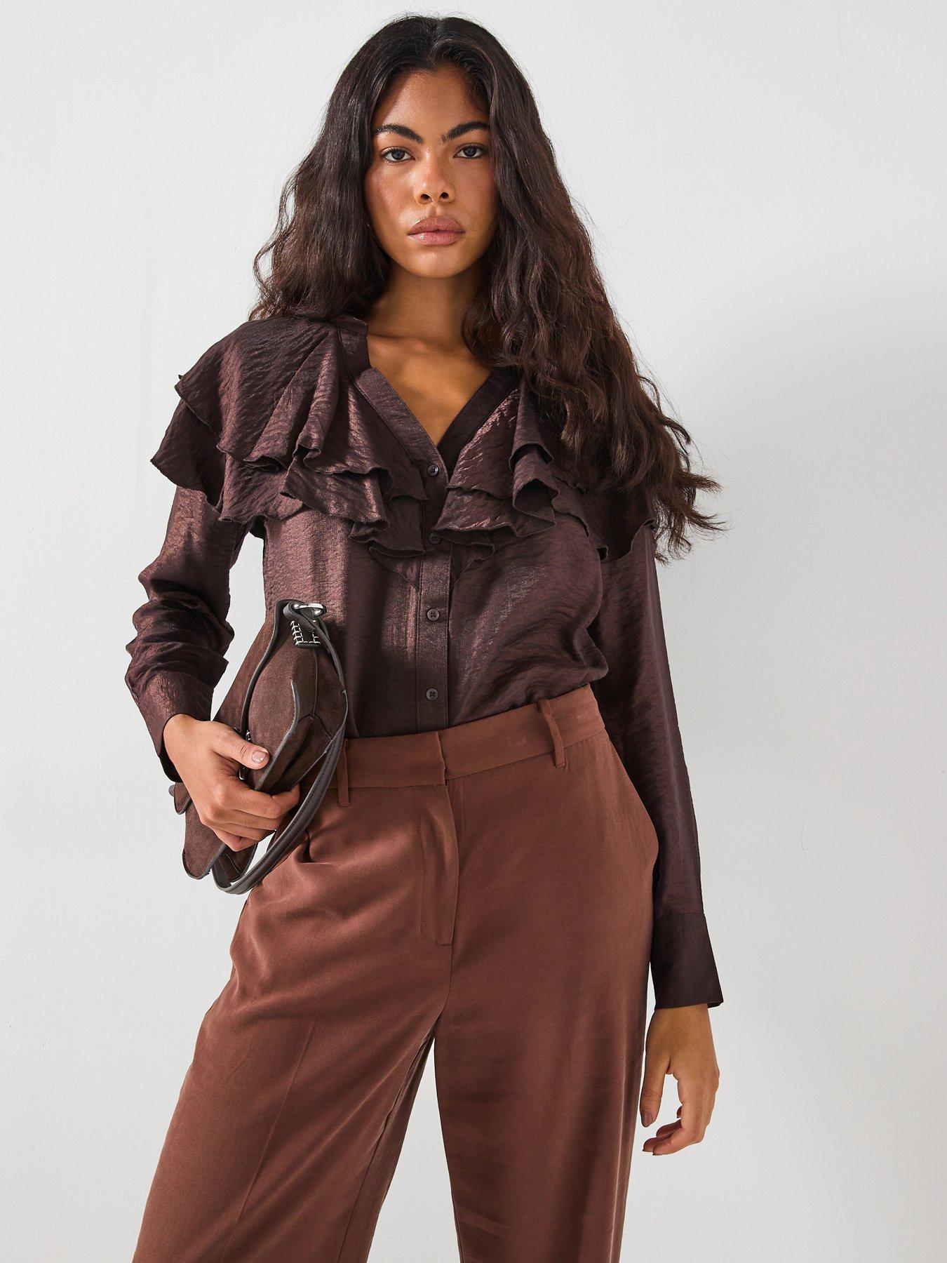 vero-moda-lizzi-long-sleeve-flounce-top-brownfront