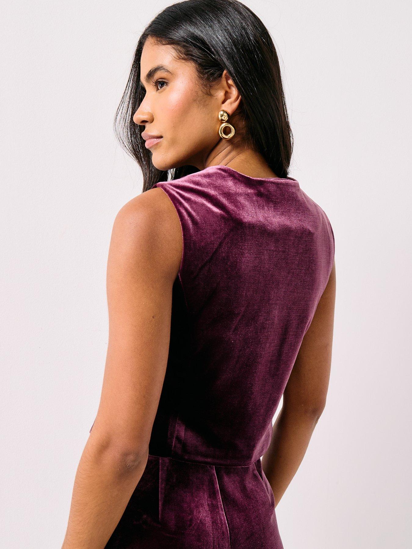 Image 2 of 6 of Vero Moda Shanna Velvet Waistcoat - Plum