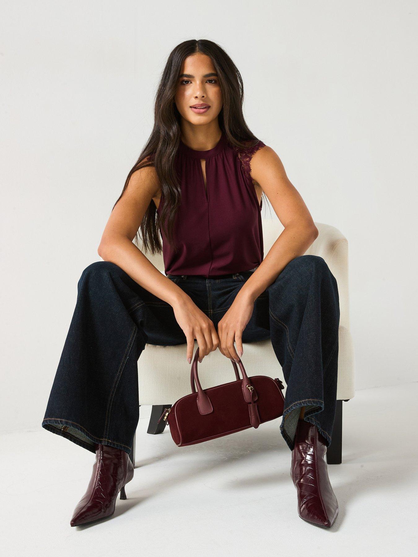 Vero Moda Milla Short Sleeve Lace Top - Burgundy